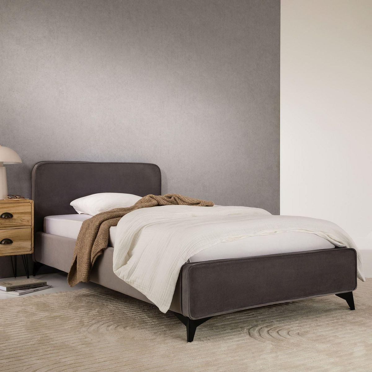 IDIMEX Lit simple RAVELLO 90 x 190 cm, revêtement en tissu