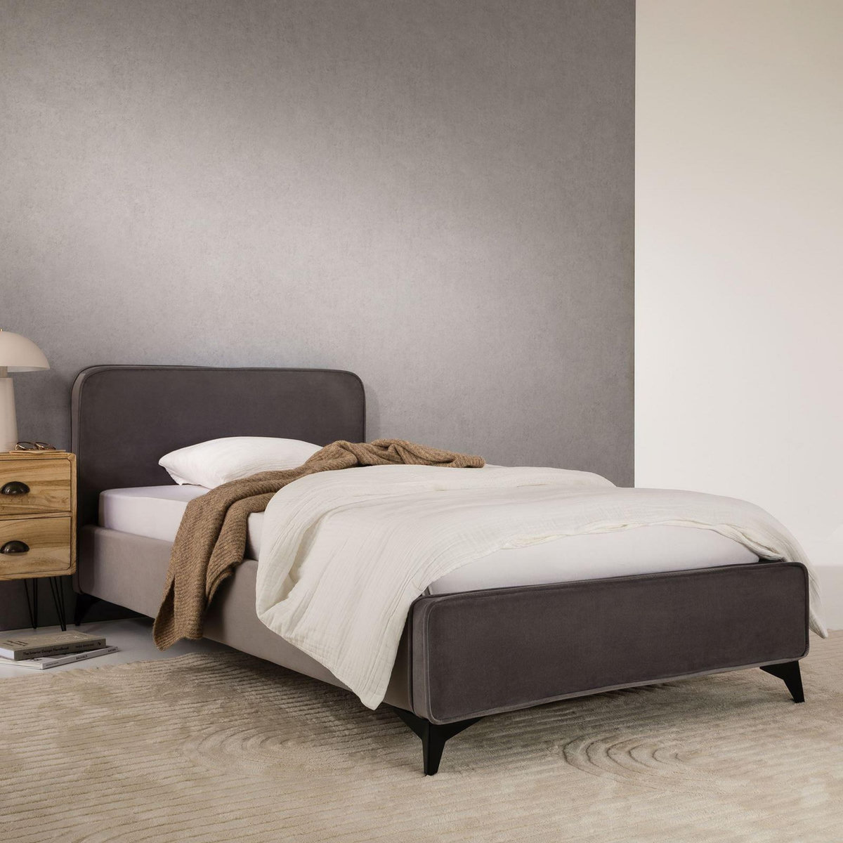 IDIMEX Lit simple RAVELLO 90 x 190 cm, revêtement en tissu