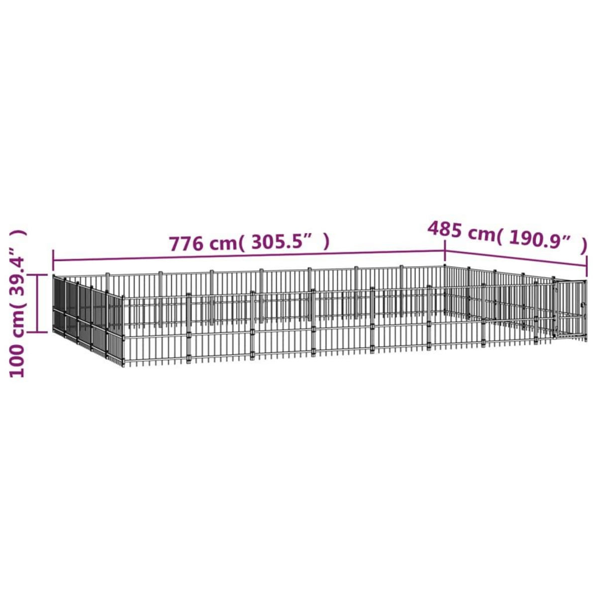 VIDAXL Chenil d'exterieur pour chiens Acier 37,64 m²