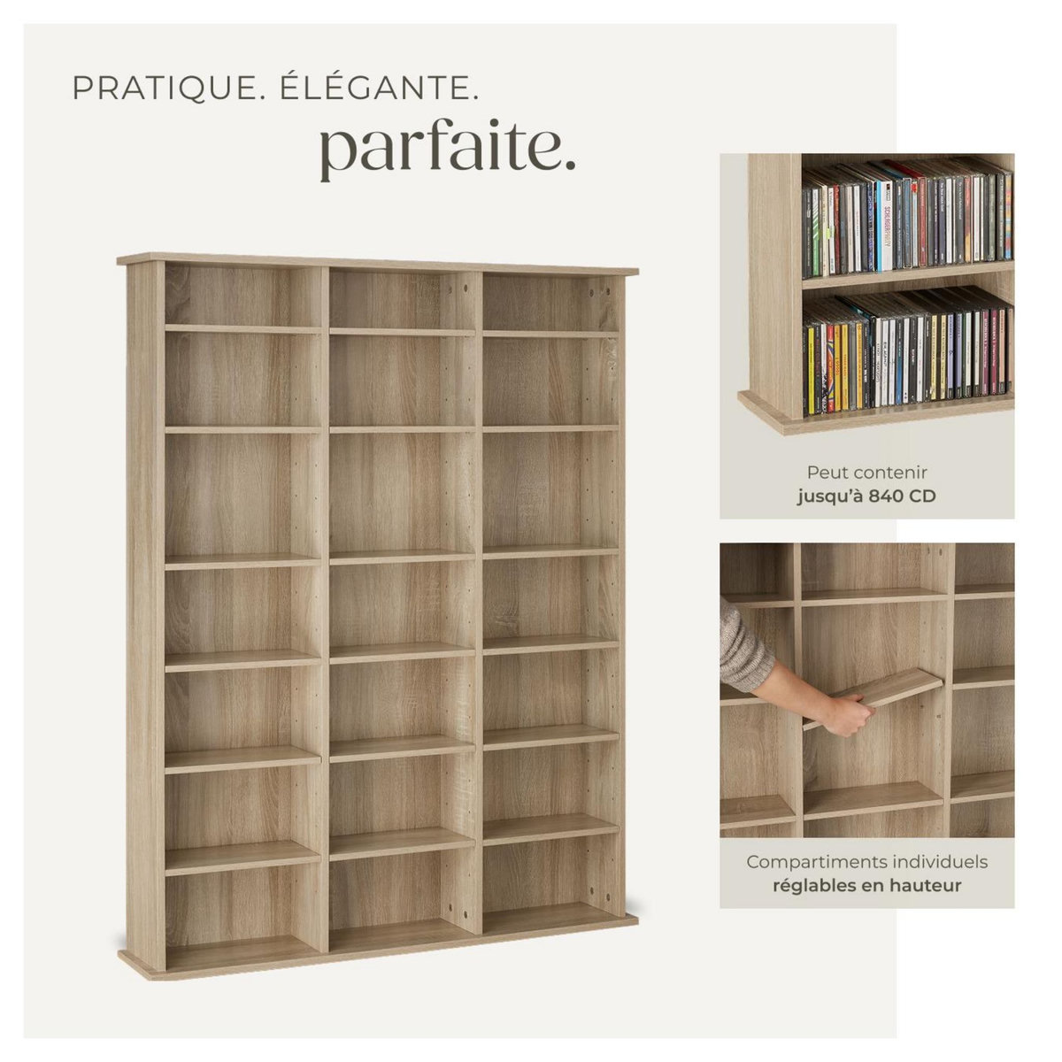 tectake Étagère DVD CD aspect bois Bois clair, Chêne Sonoma