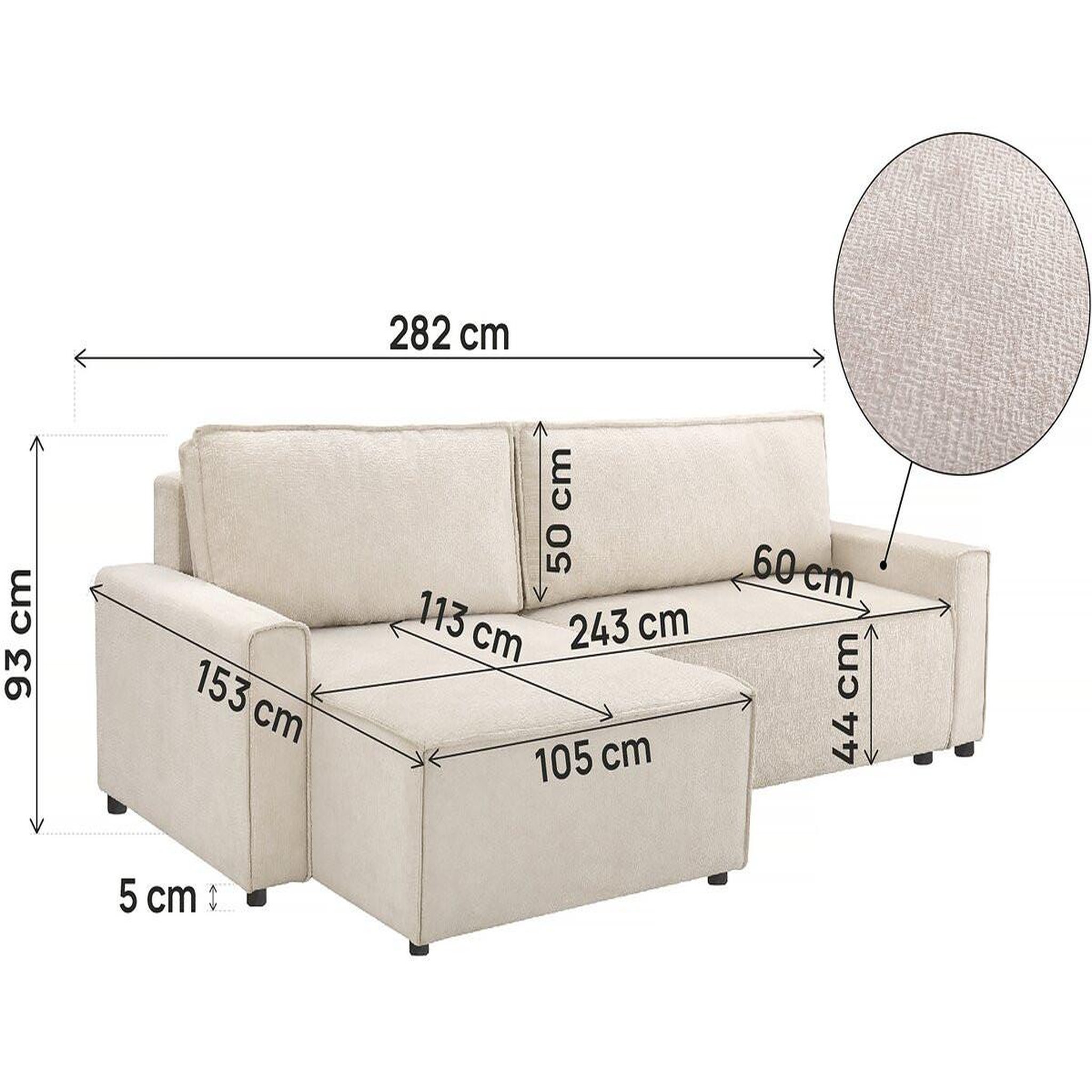 Voir la diapositive 4 : Habitat et Jardin Canapé d'angle convertible en tissu texturé  montaigne  - 4 places - beige