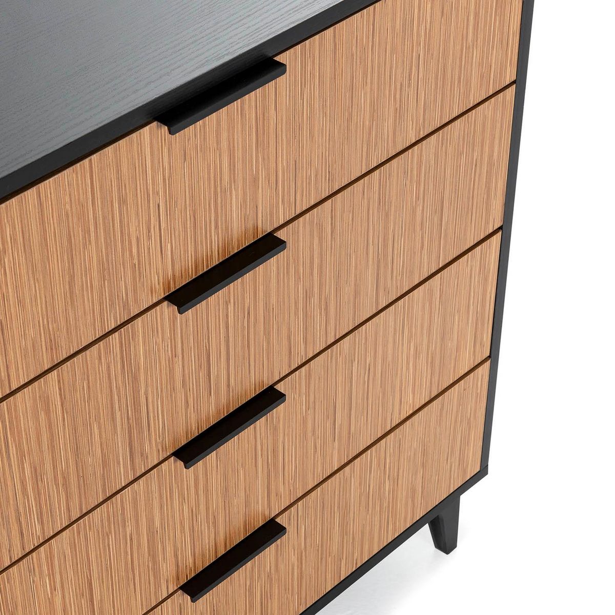 VS VENTA-STOCK Commode de nuit Denis 4 tiroirs couleur Noir/Bois