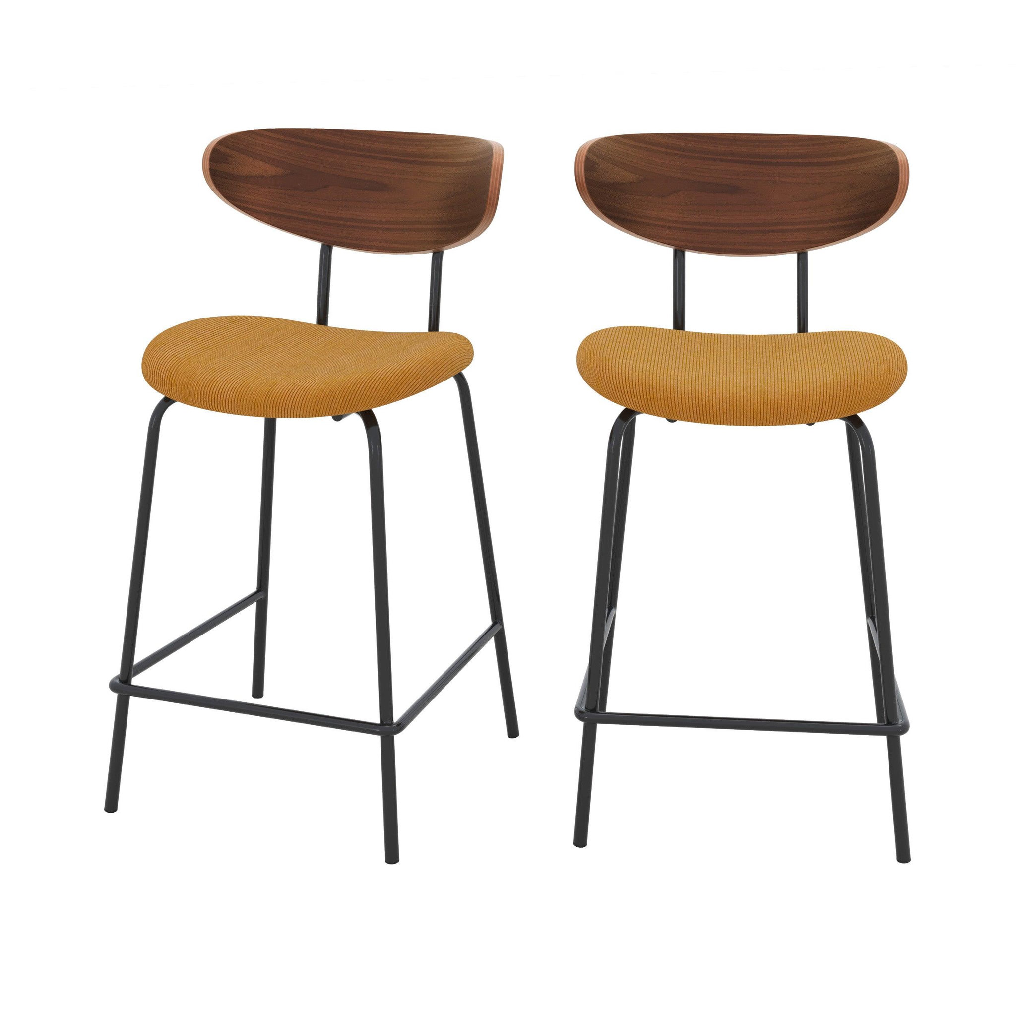 MAISON PAVANE Lot de 2 chaises pour îlot central en velours côtelé jaune 64.5 cm-jade