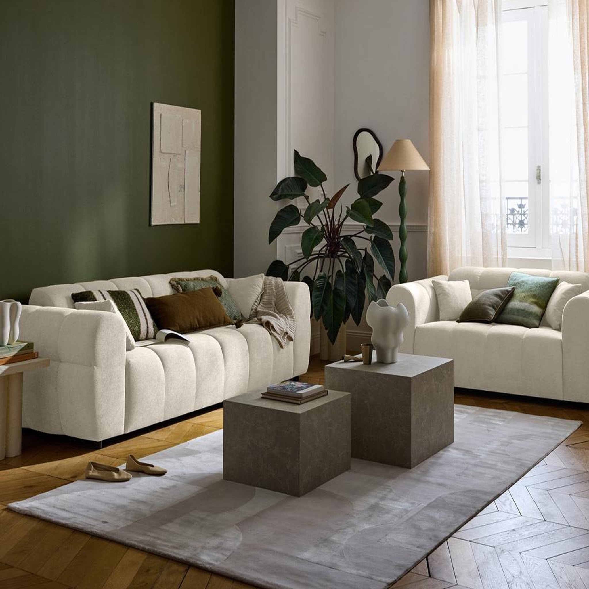 Voir la diapositive 3 : BEST MOBILIER Ray - canapé droit 3 places en tissu texturé