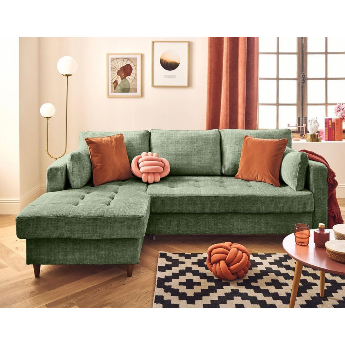 LISA DESIGN Anna - canapé d'angle gauche 4 places convertible avec coffre en velours texturé