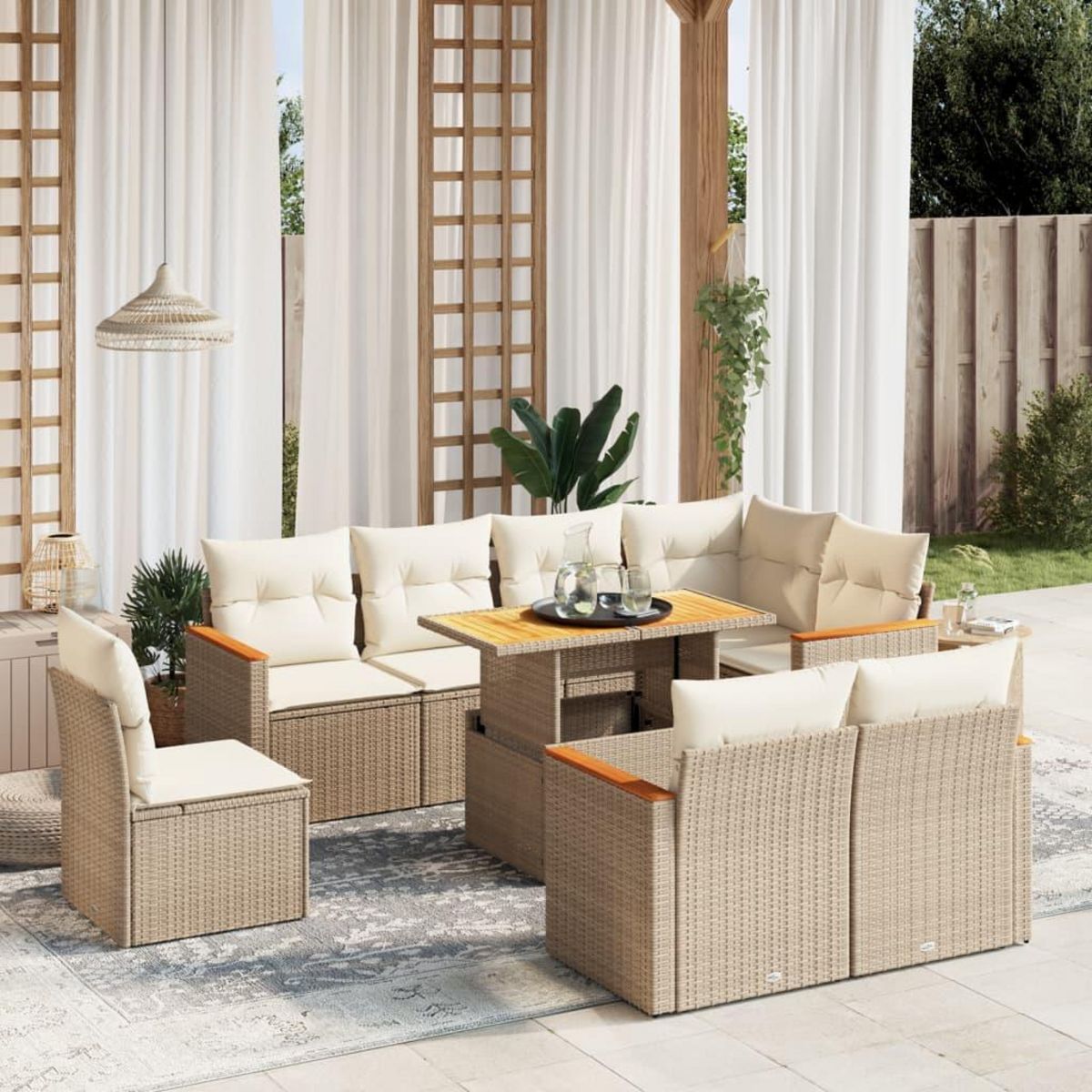 VIDAXL Salon de jardin avec coussins 9 pcs beige resine tressee