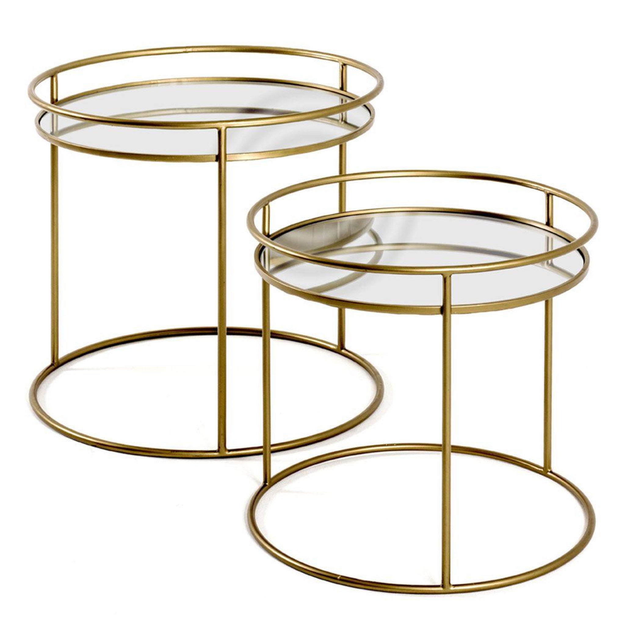 Voir la diapositive 1 : Paris Prix Lot de 2 Tables d'Appoint  Miroir  52cm Or