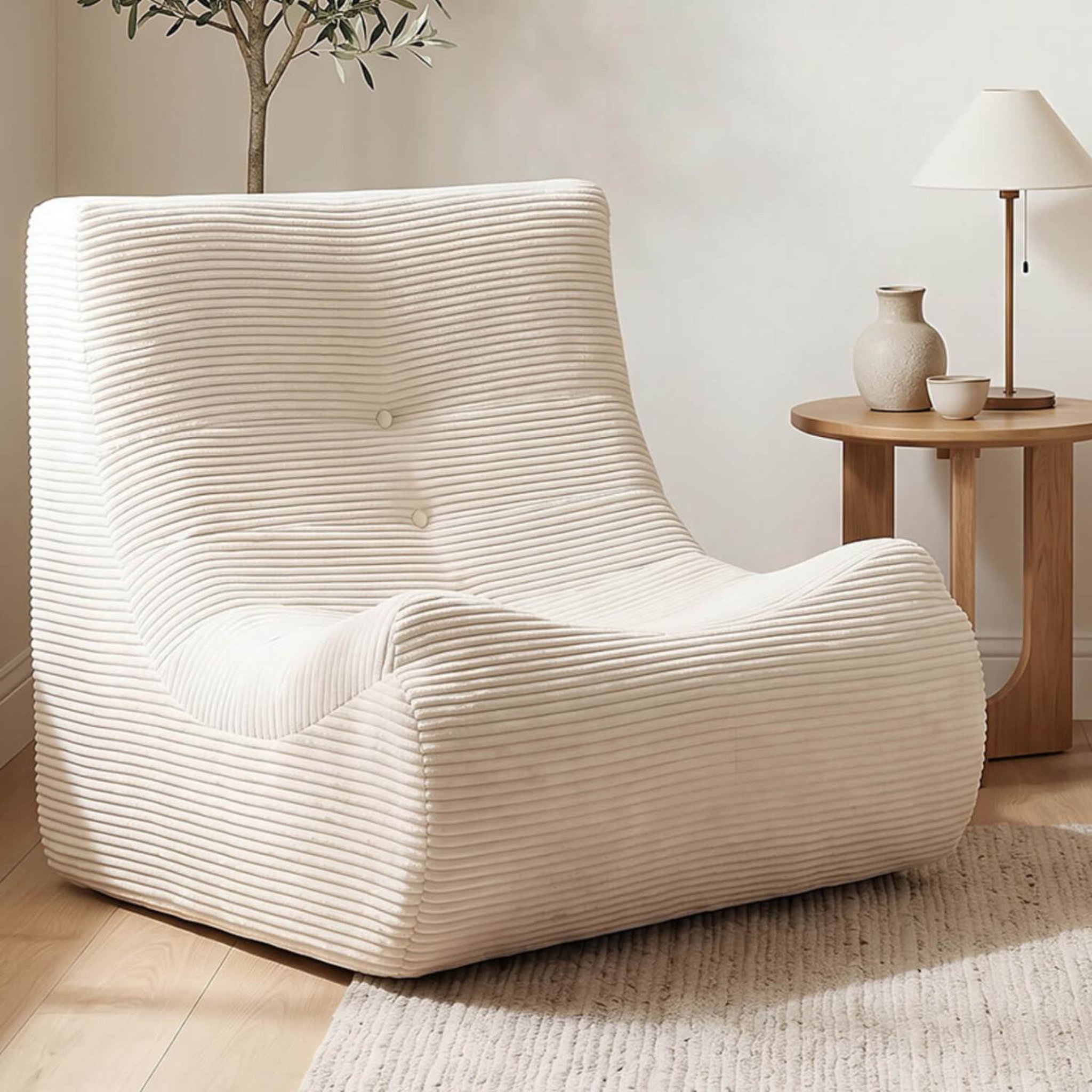 Voir la diapositive 2 : ID MARKET Fauteuil chauffeuse compressé billy modulable 1 place velours côtelé beige
