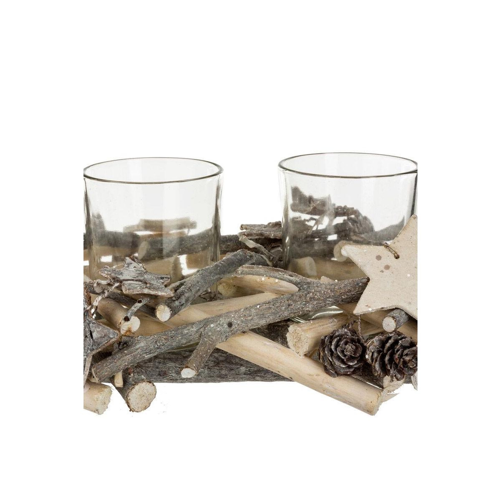 Voir la diapositive 3 : FEERIC LIGHT & CHRISTMAS Centre de table 4 photophores  hors piste  38cm gris
