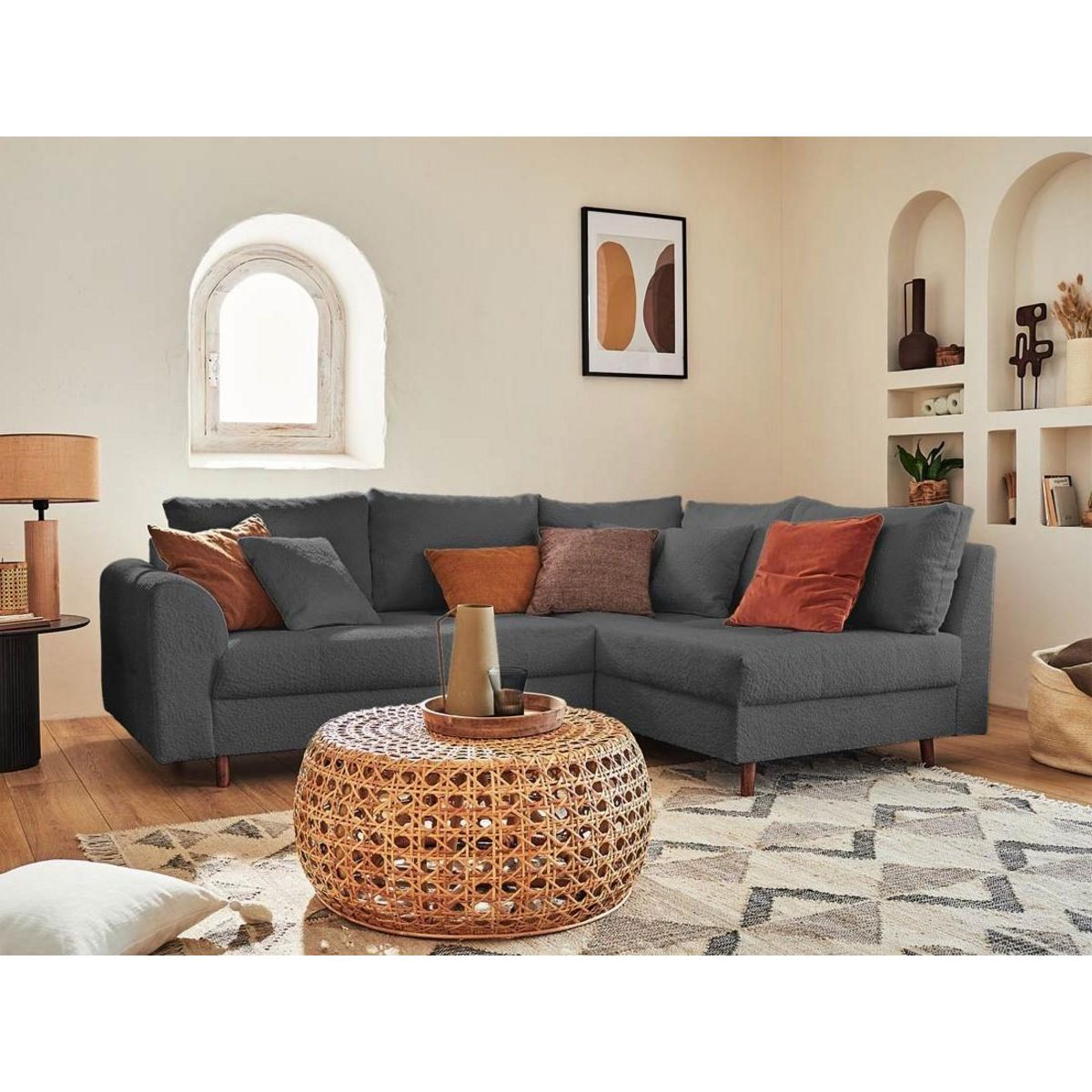 LISA DESIGN Rune - canapé d'angle droit - 4 places - avec pouf d'appoint - en tissu bouclette