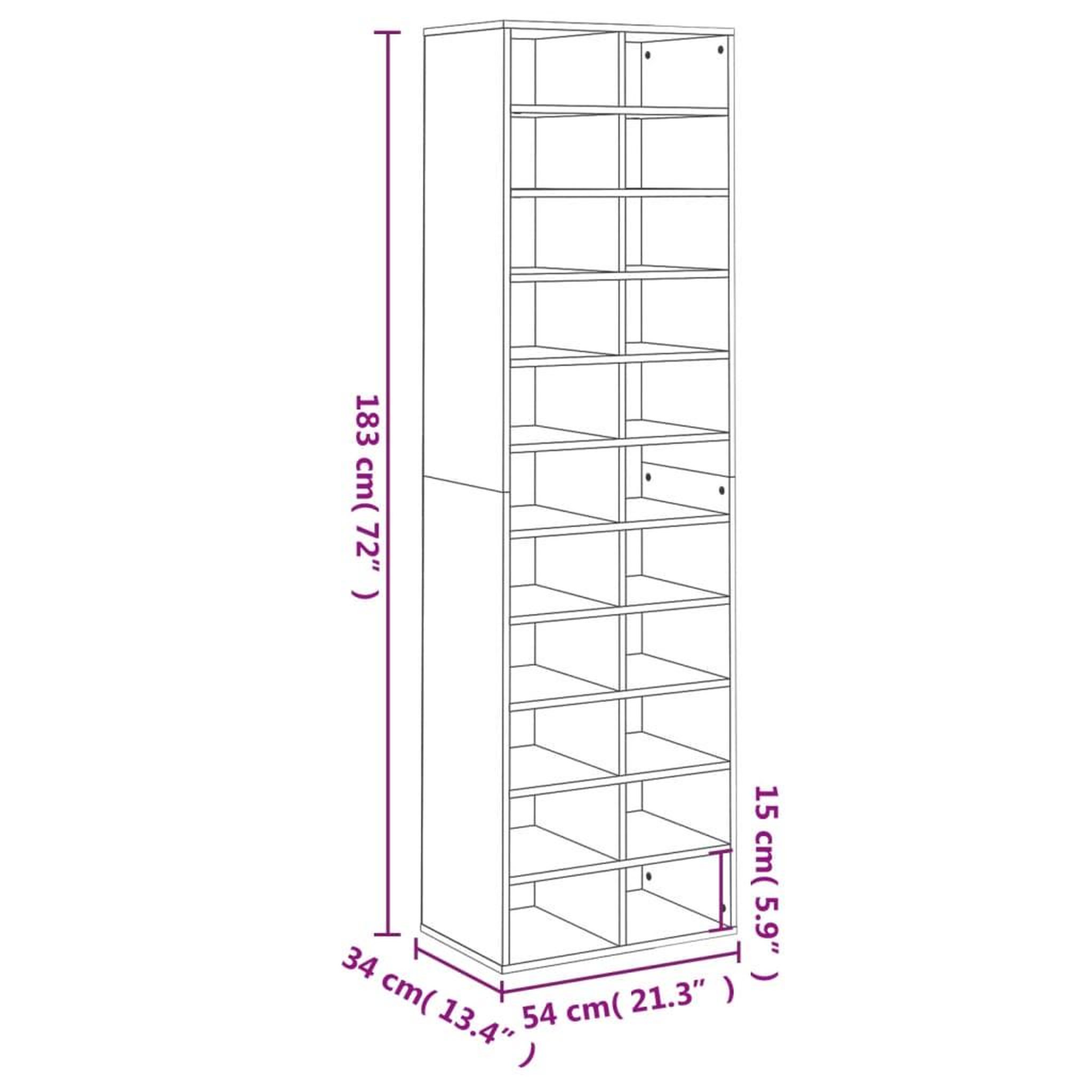 Voir la diapositive 6 : VIDAXL Meuble a chaussures Chene fume 54x34x183 cm Bois d'ingenierie