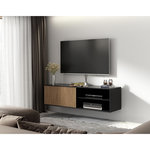BEST MOBILIER Savanna - meuble tv suspendu - effet bois et noir - 2 niches et 1 porte - 150 cm