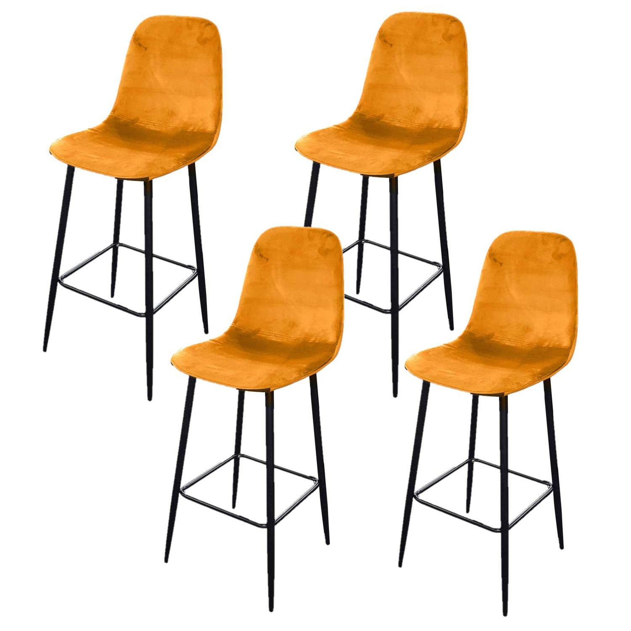 TOILINUX Lot de 4 Tabourets de bar en velours vintage Inoui. Coloris disponibles : Bleu, Vert, Jaune
