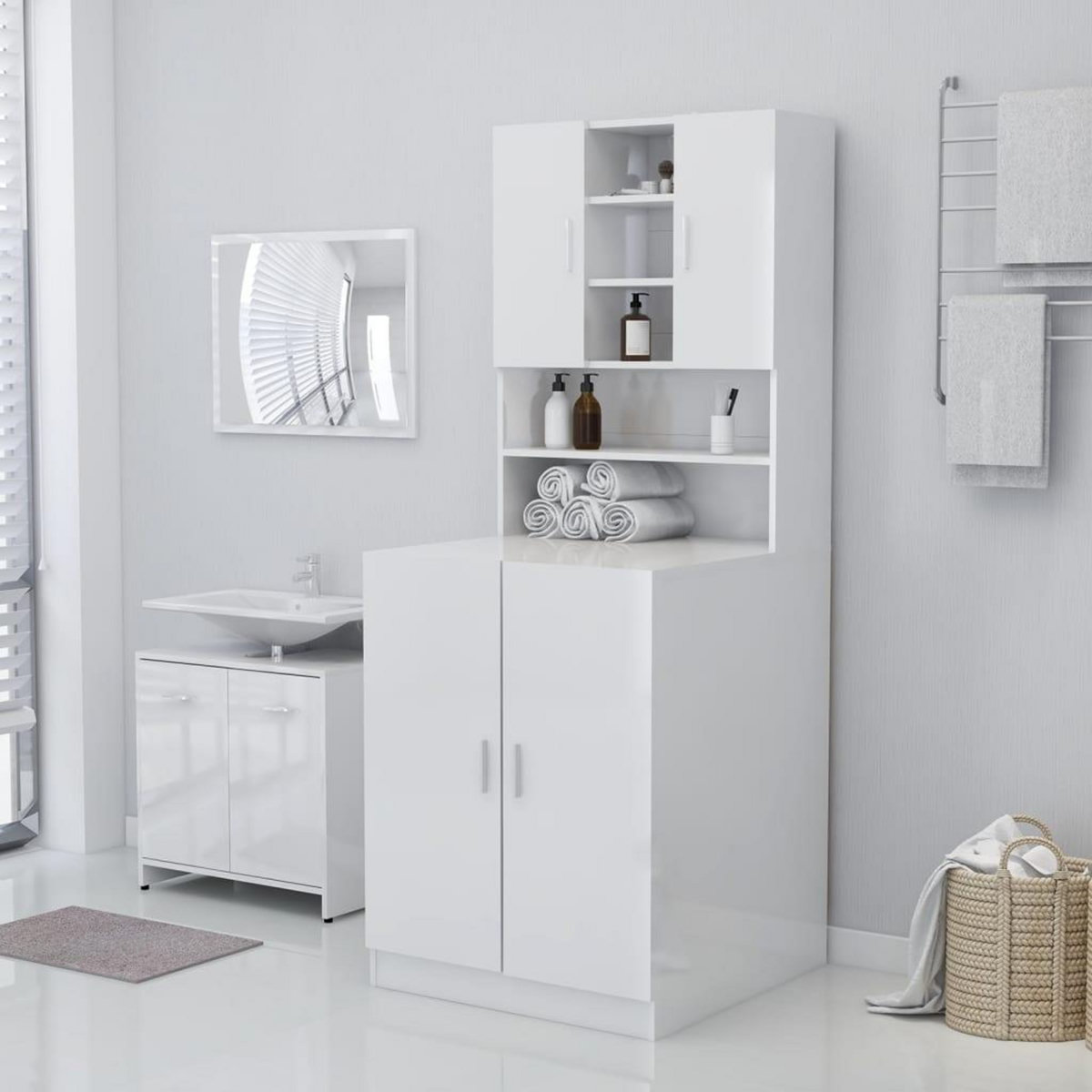 VIDAXL Meuble pour machine a laver Blanc brillant