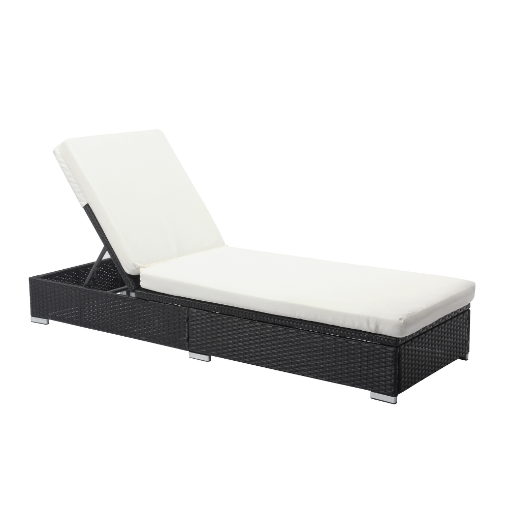 Voir la diapositive 1 : CONCEPT USINE Bain de soleil en résine tressée noir et matelas blanc sunny