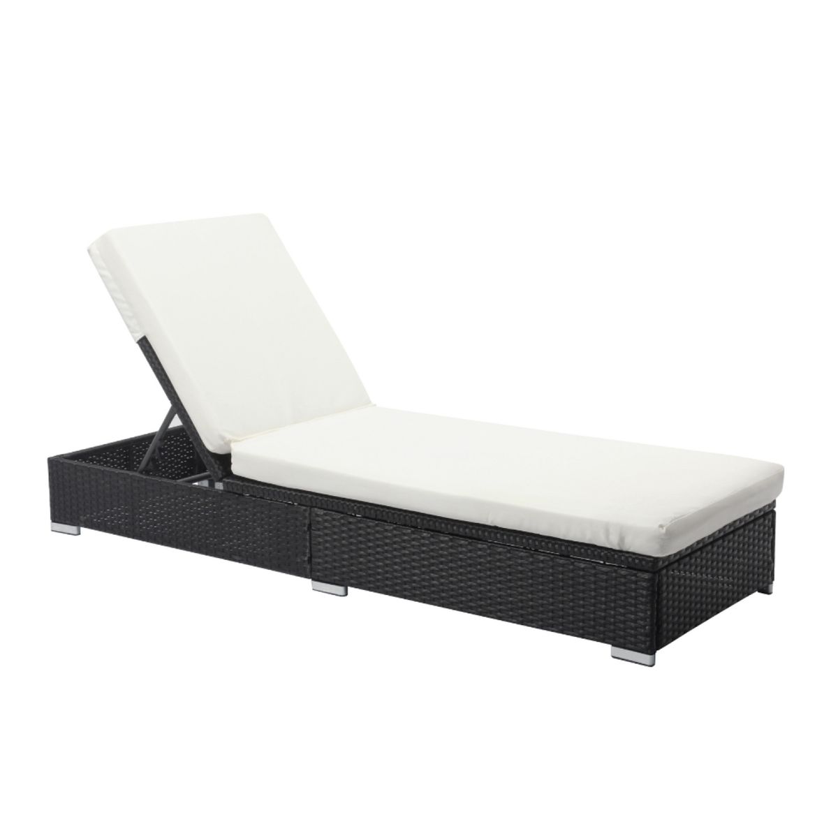 CONCEPT USINE Bain de soleil en résine tressée noir et matelas blanc SUNNY