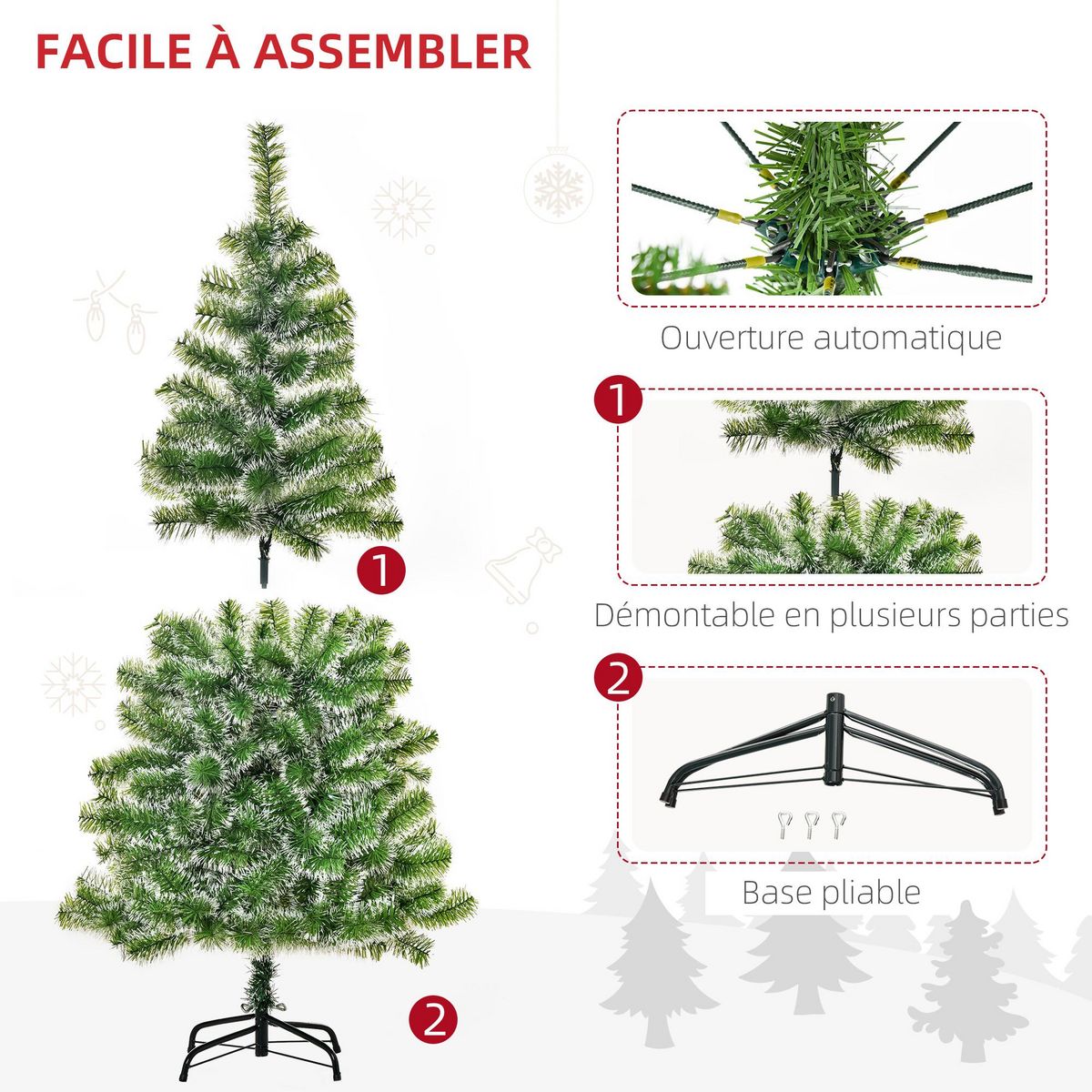 HOMCOM Sapin de Noël artificiel aspect enneigé Ø 75 x 150H cm 416 branches épines imitation Nordmann grand réalisme