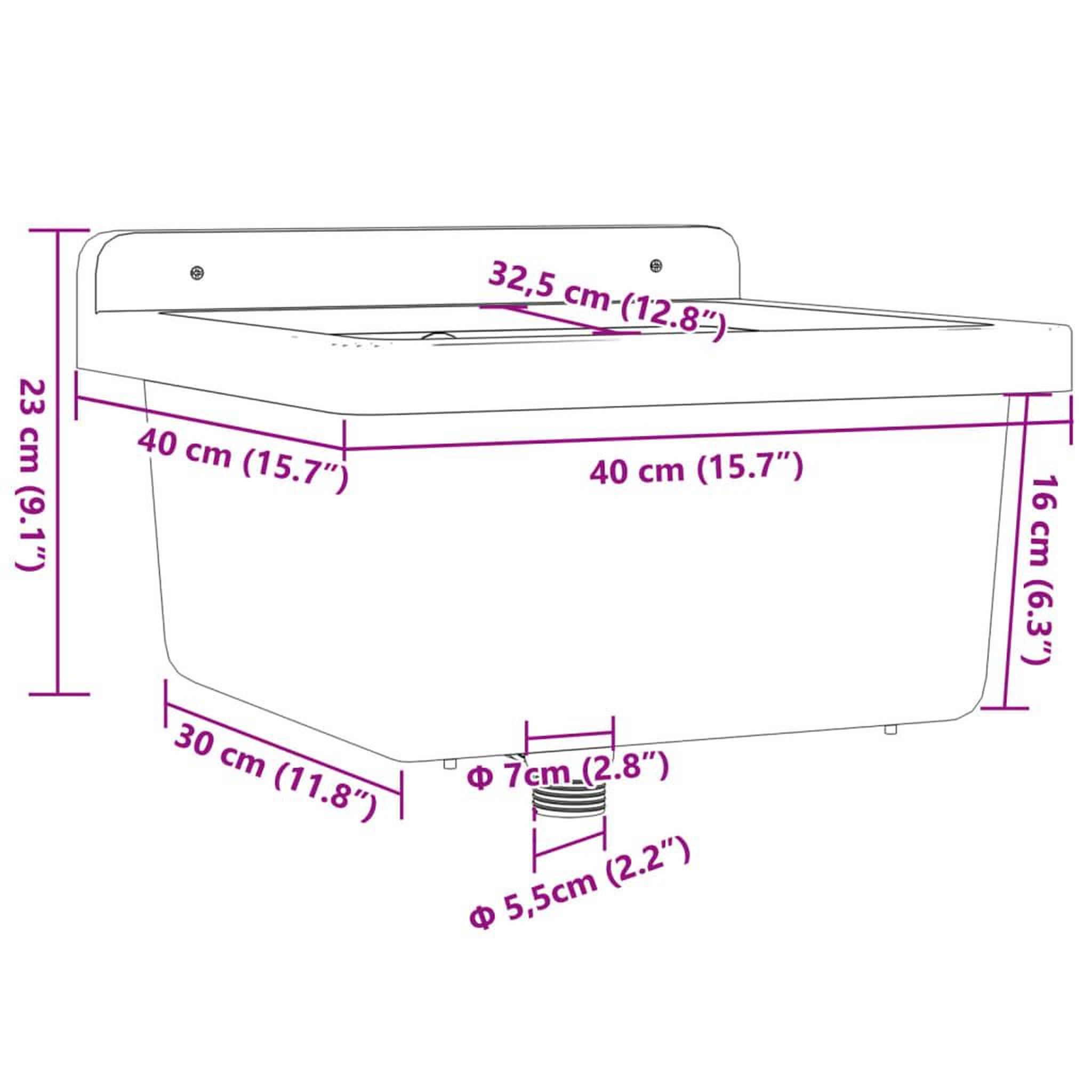 Voir la diapositive 6 : VIDAXL Lavabo pour montage murale blanc 40x40x24 cm resine