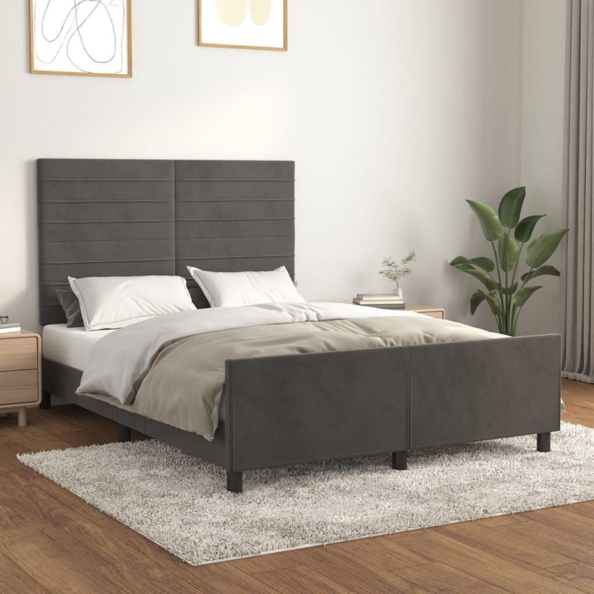 VIDAXL Cadre de lit sans matelas gris fonce 140x190 cm velours