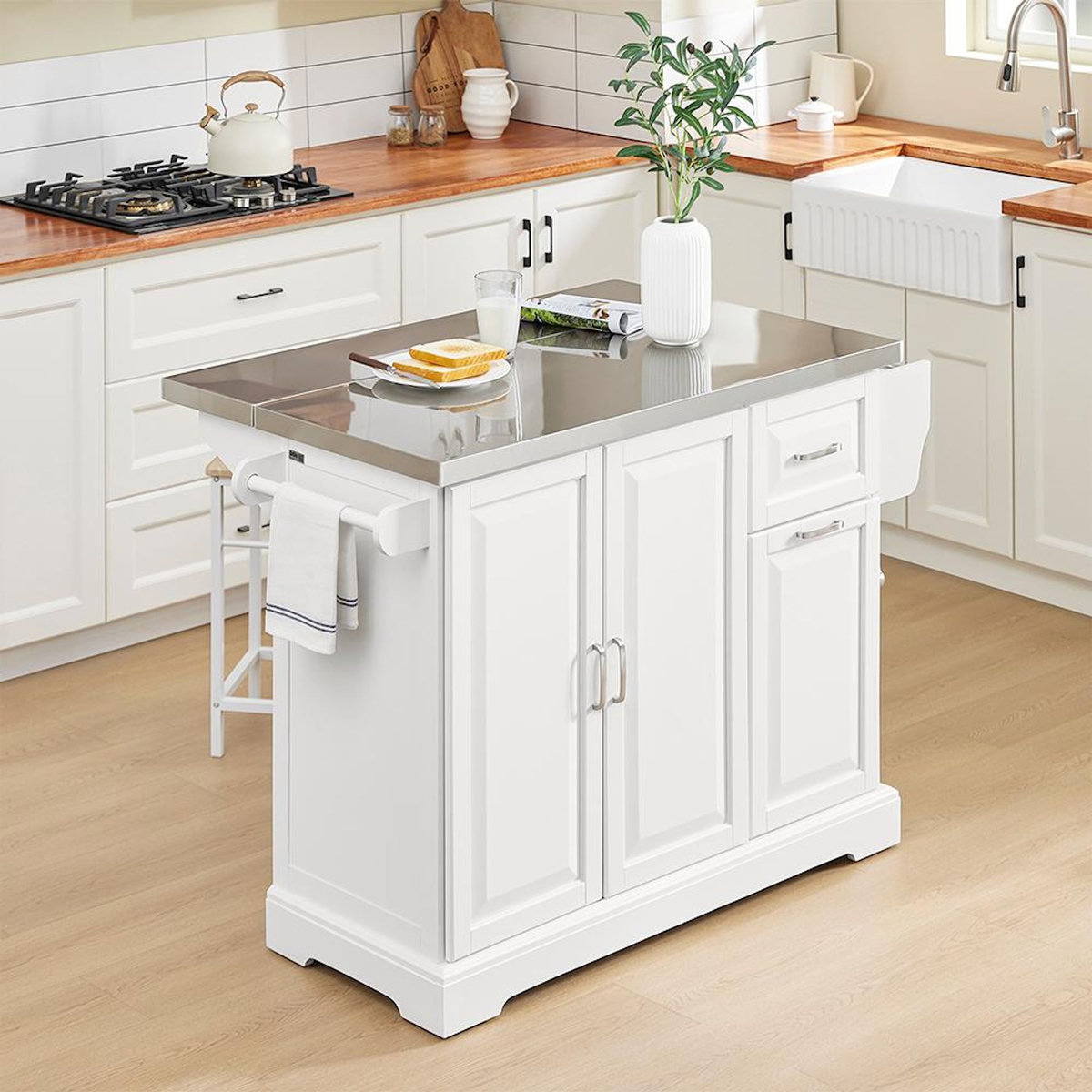 SOBUY SoBuy - Îlot De Cuisine à deux tiroirs - Blanc - 107x46x91cm - Classique - FKW128-ST