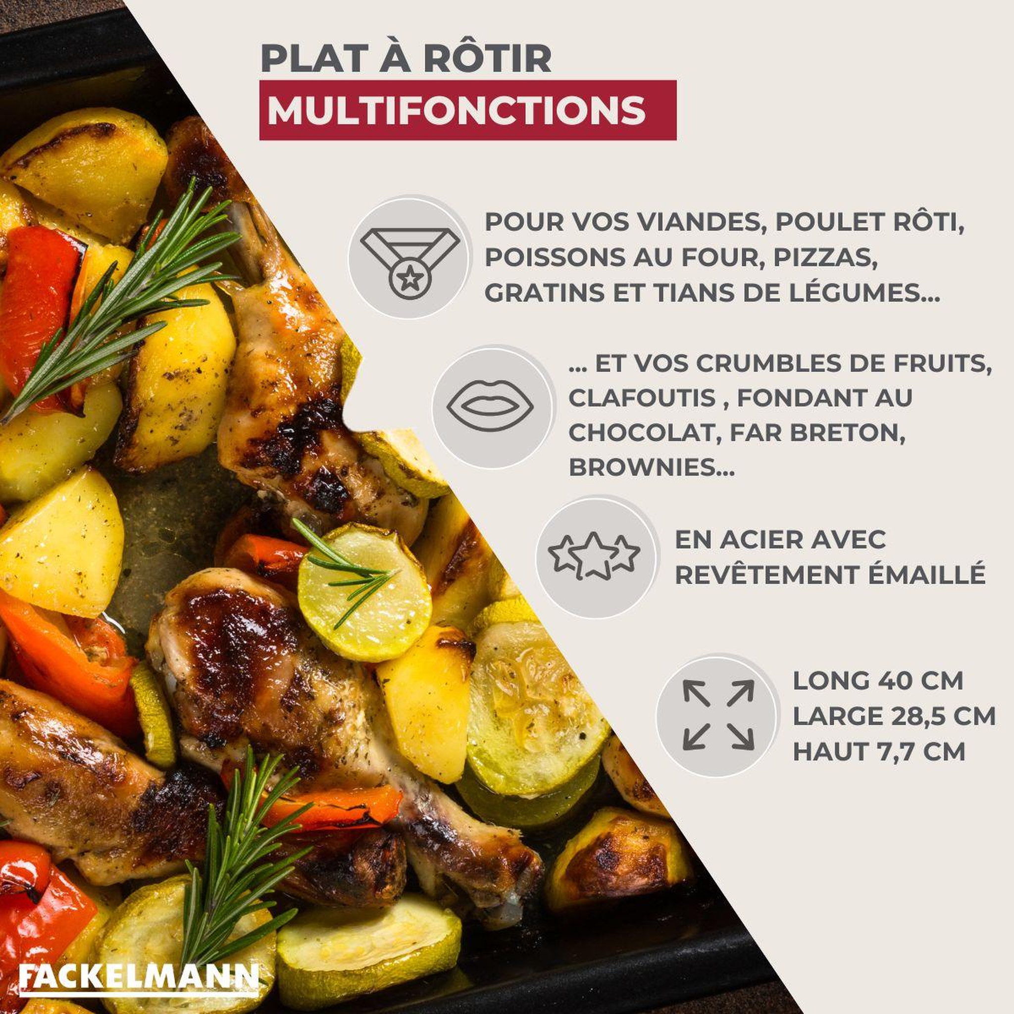 Voir la diapositive 3 : Fackelmann Plat à four émaillé 40,5 cm x 28,5 cm fackelmann