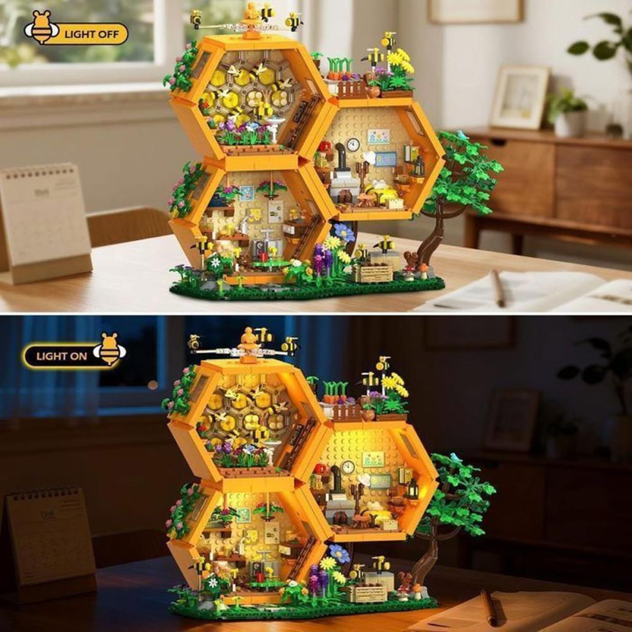 Voir la diapositive 4 : Jeu de construction Maison des Abeilles 1704 pièces ABS avec LEDs, cabane dans un arbre et atelier du miel