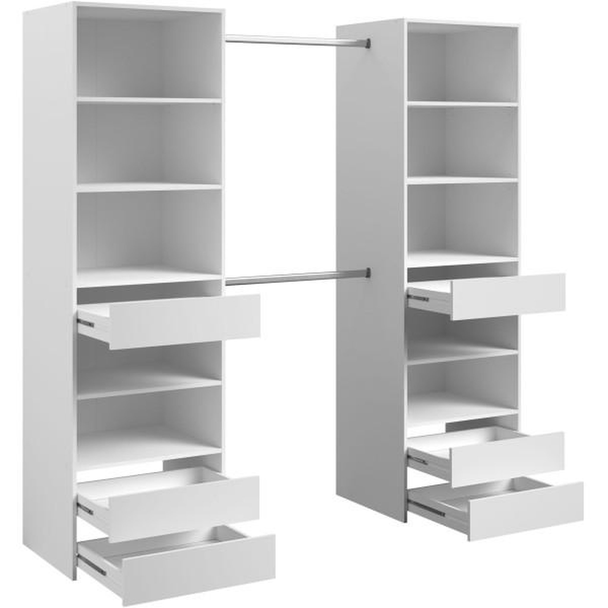 Voir la diapositive 6 : PARISOT Dressing - ANETO - Blanc - Double colonne - 6 tiroirs - 2 barres de penderie - L199,9 x H200 x P49,7 cm - PARISOT