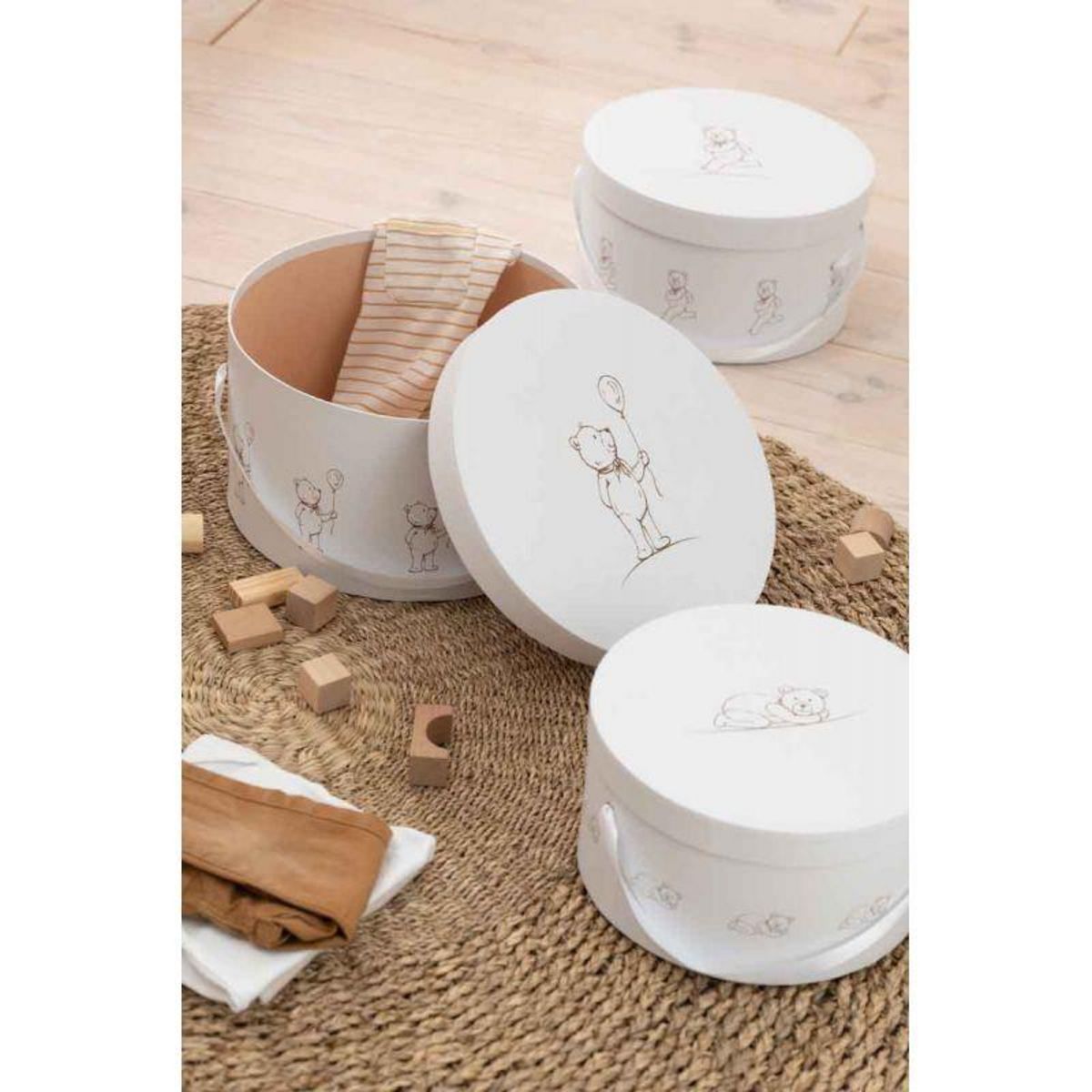 Paris Prix Lot de 3 Boîtes Déco Enfant  Ourson  32cm Blanc