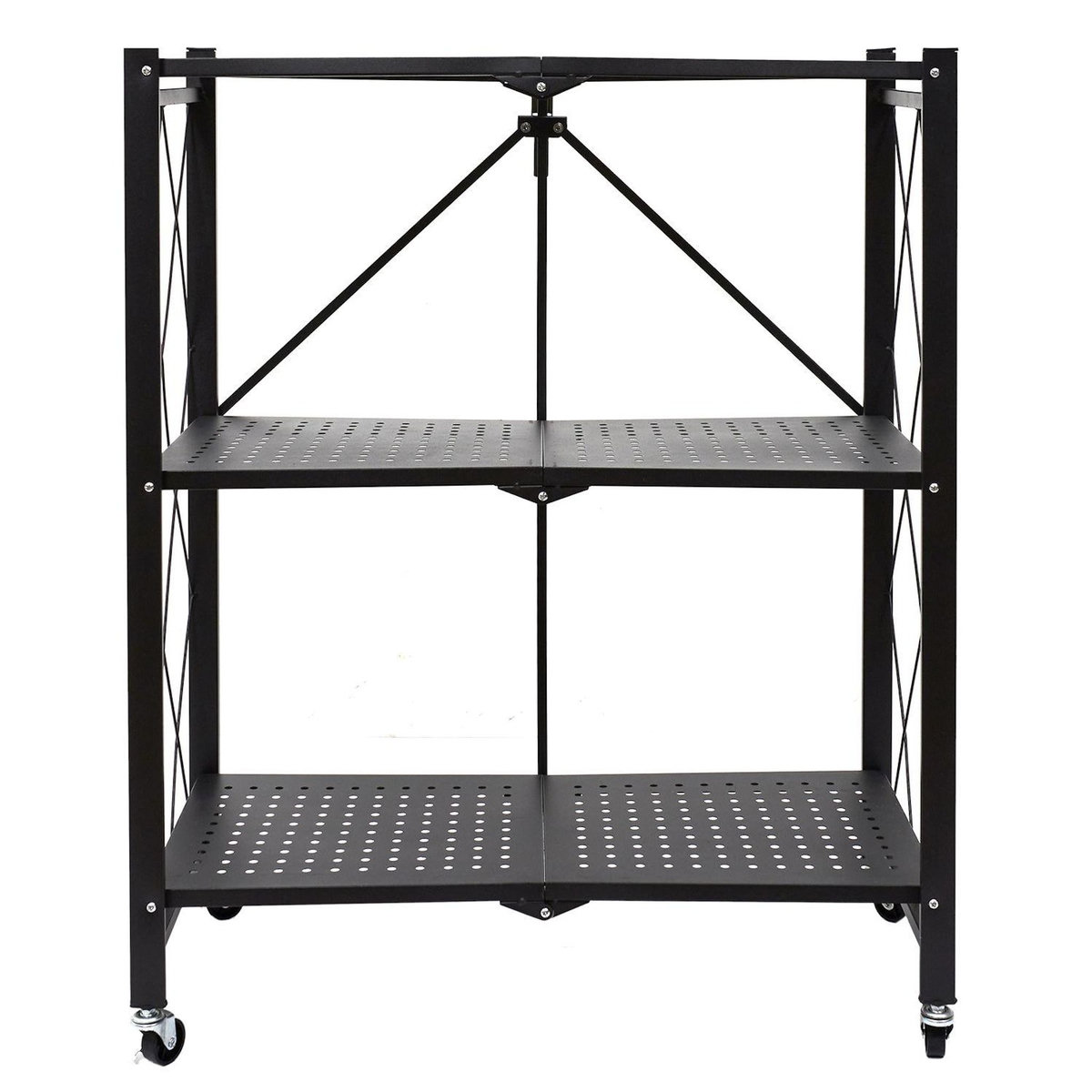 TOILINUX Etagère pliable 3 niveaux en fer et Polypropylène - Noir