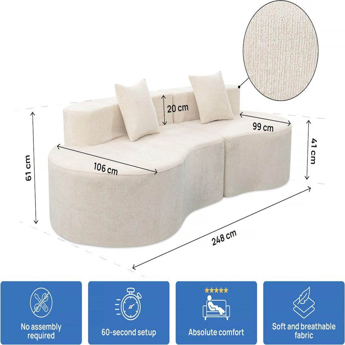 Habitat et Jardin Canapé virgule en tissu texturé  Avola  - 3 places - Beige