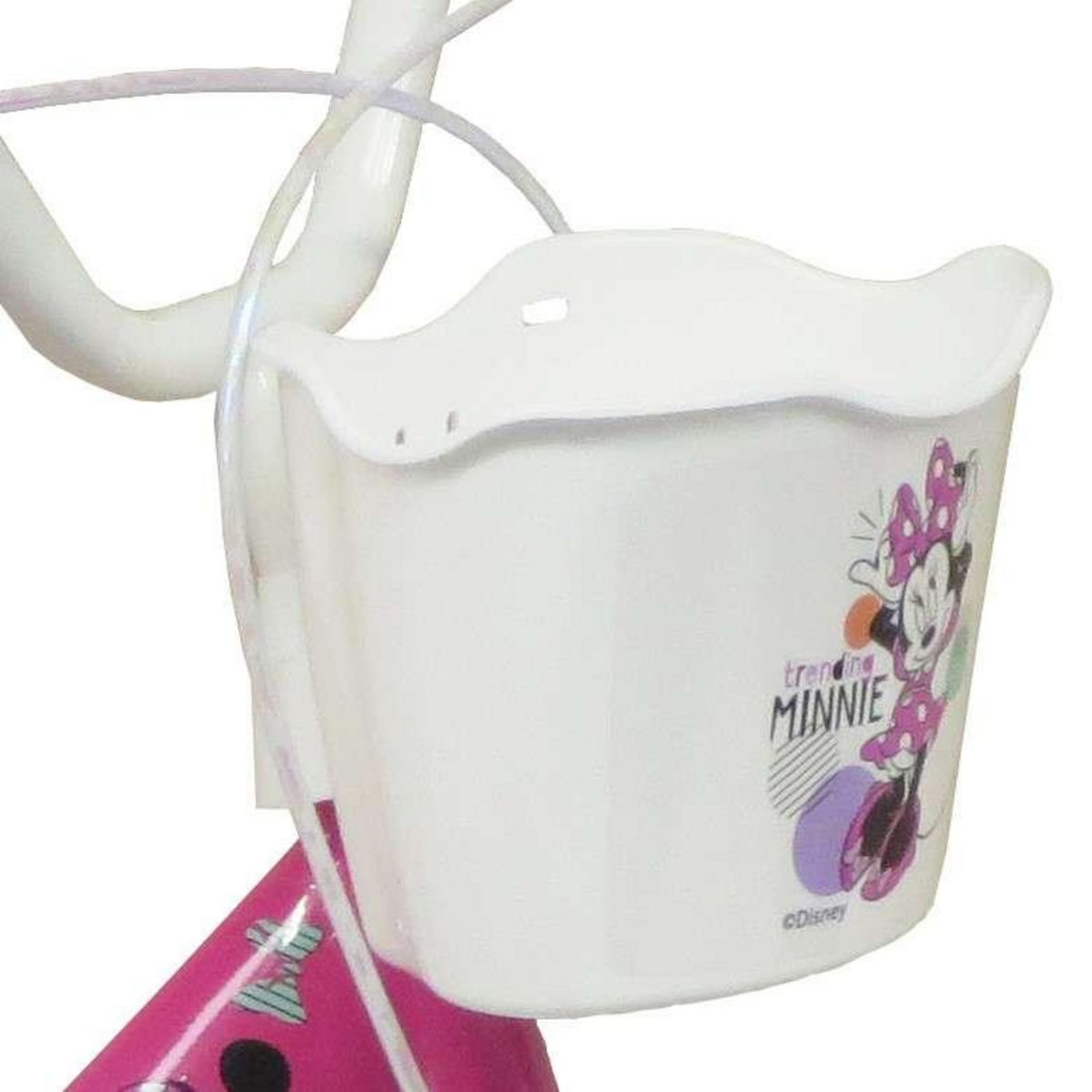 Disney Minnie Vélo enfant - Modème 12'' Minnie de Disney pour enfant de 85/100 cm avec stabilisateurs - 2 freins - Panier avant - Porte poupée arrière et pneus gonflables !