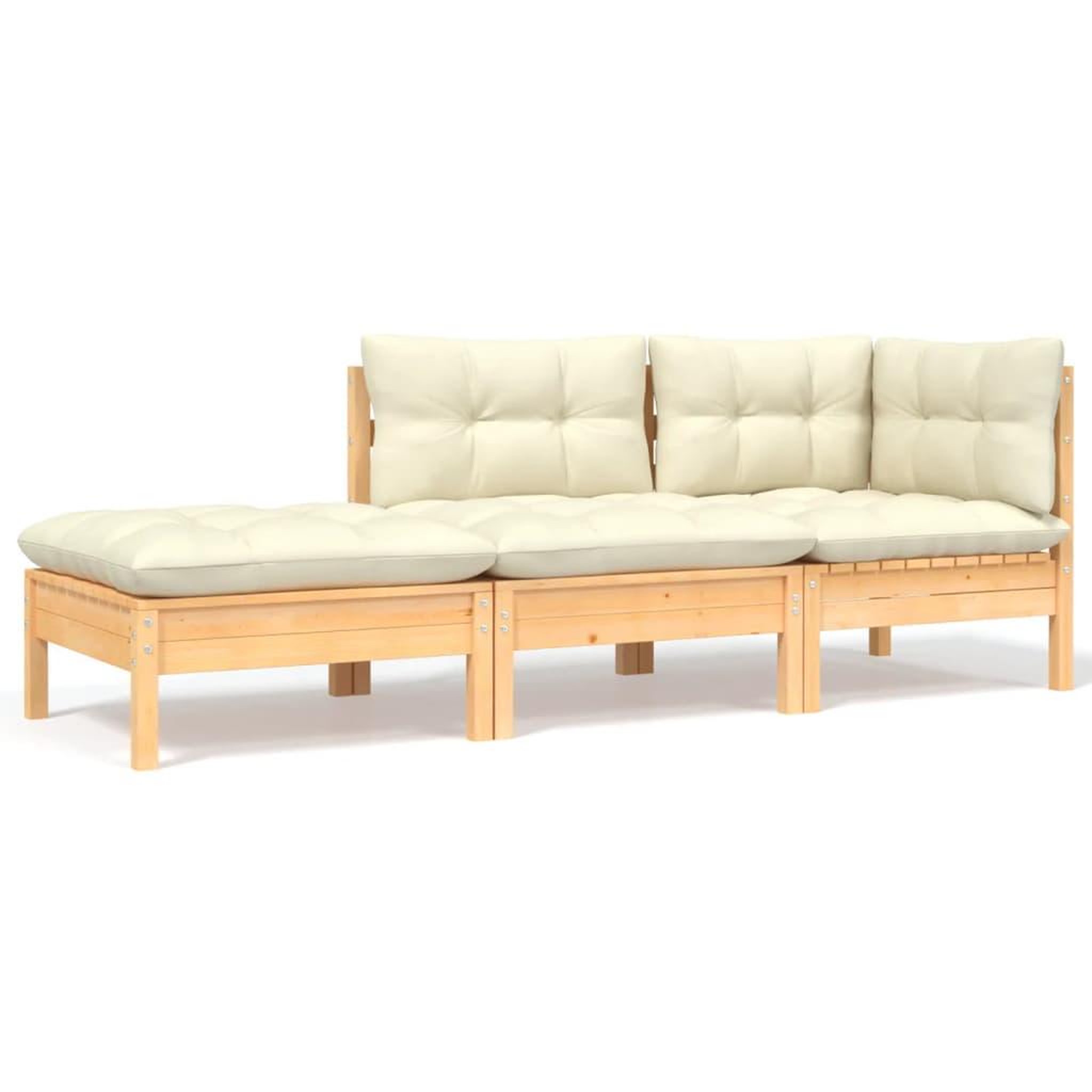 Voir la diapositive 1 : VIDAXL Salon de jardin 3 pcs avec coussins creme Bois de pin massif
