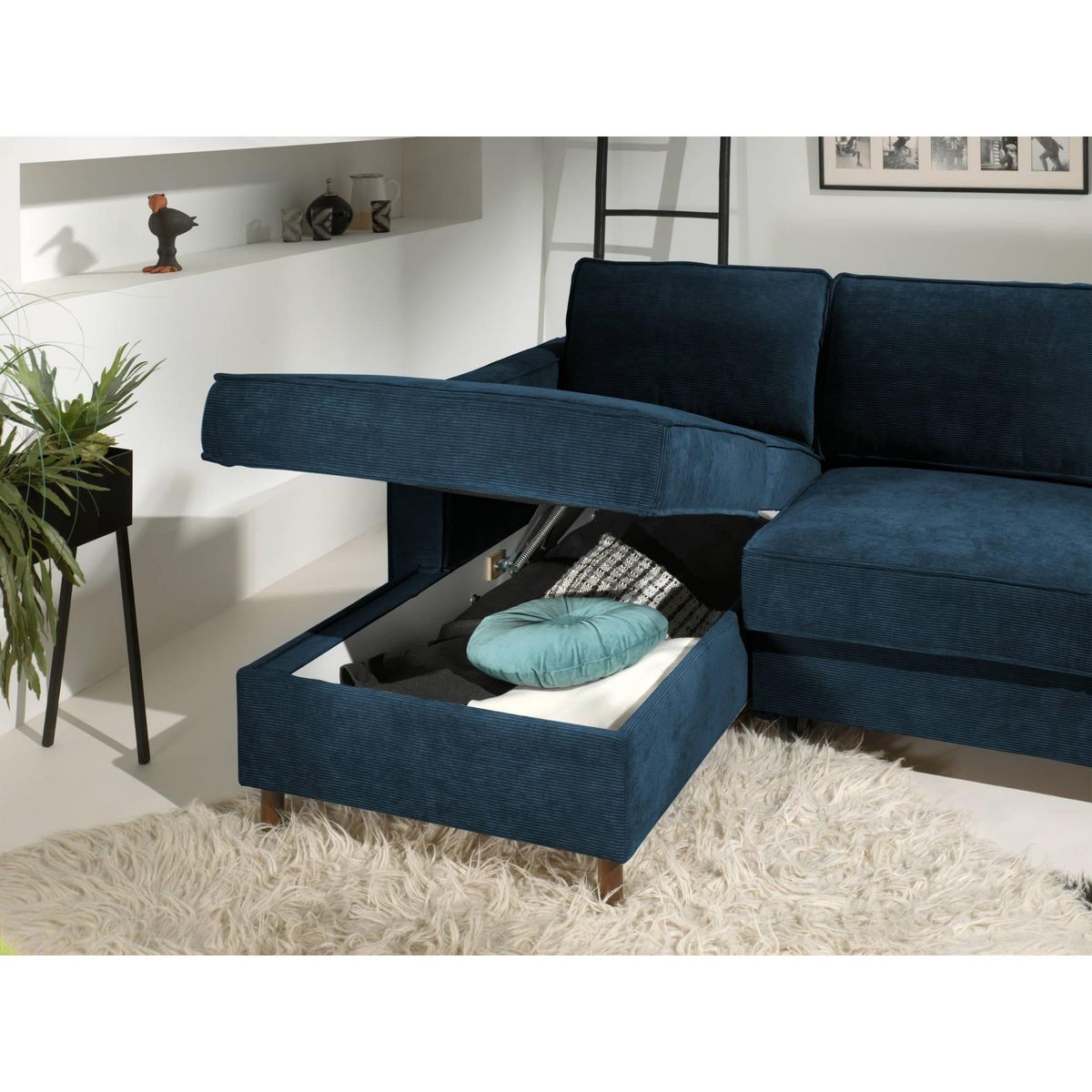 LISA DESIGN Jake - canapé d'angle gauche - convertible avec coffre - 4 places - en velours côtelé