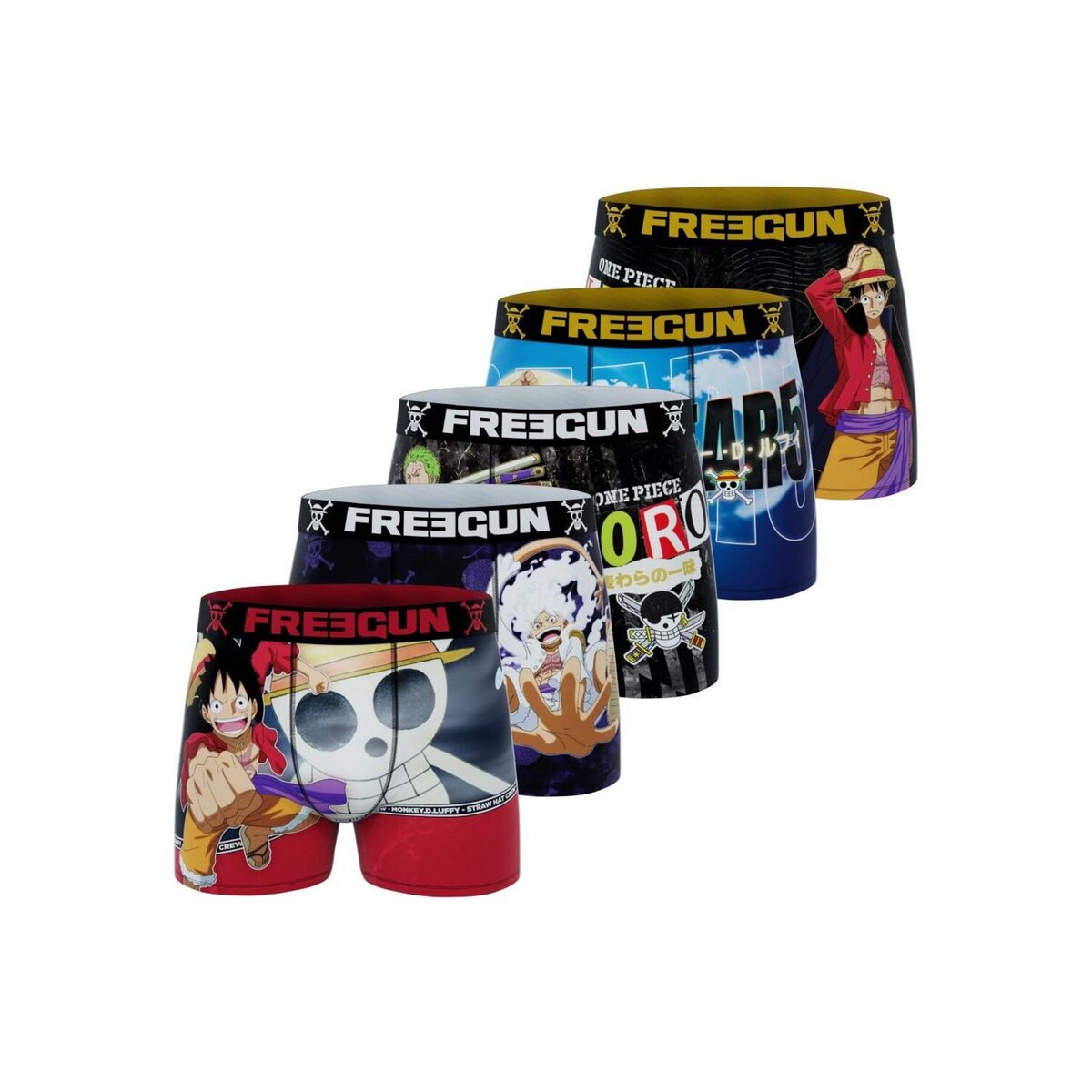 FREEGUN Lot de 5 boxers enfant One Piece