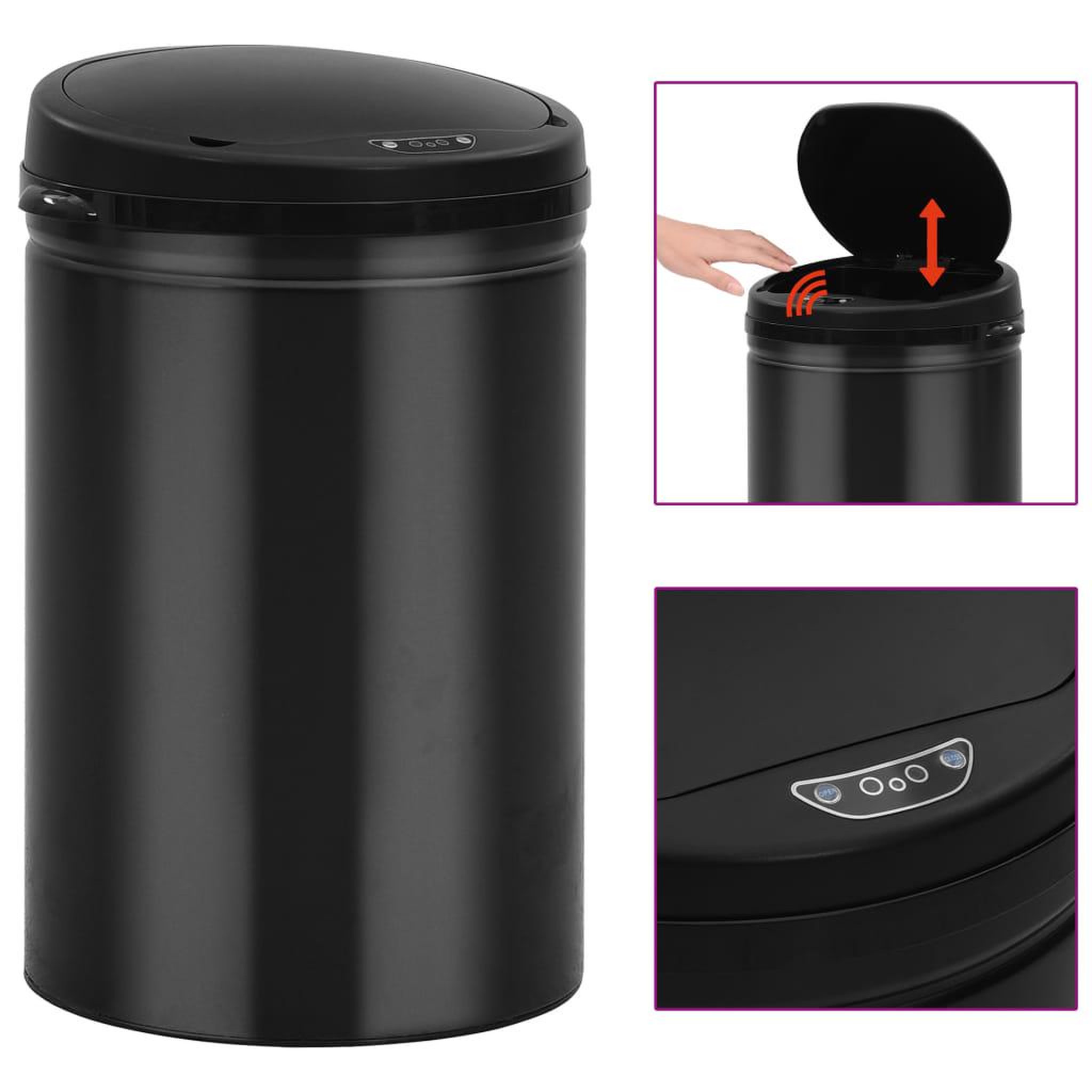 VIDAXL Poubelle a capteur automatique 30 L Acier au carbone Noir
