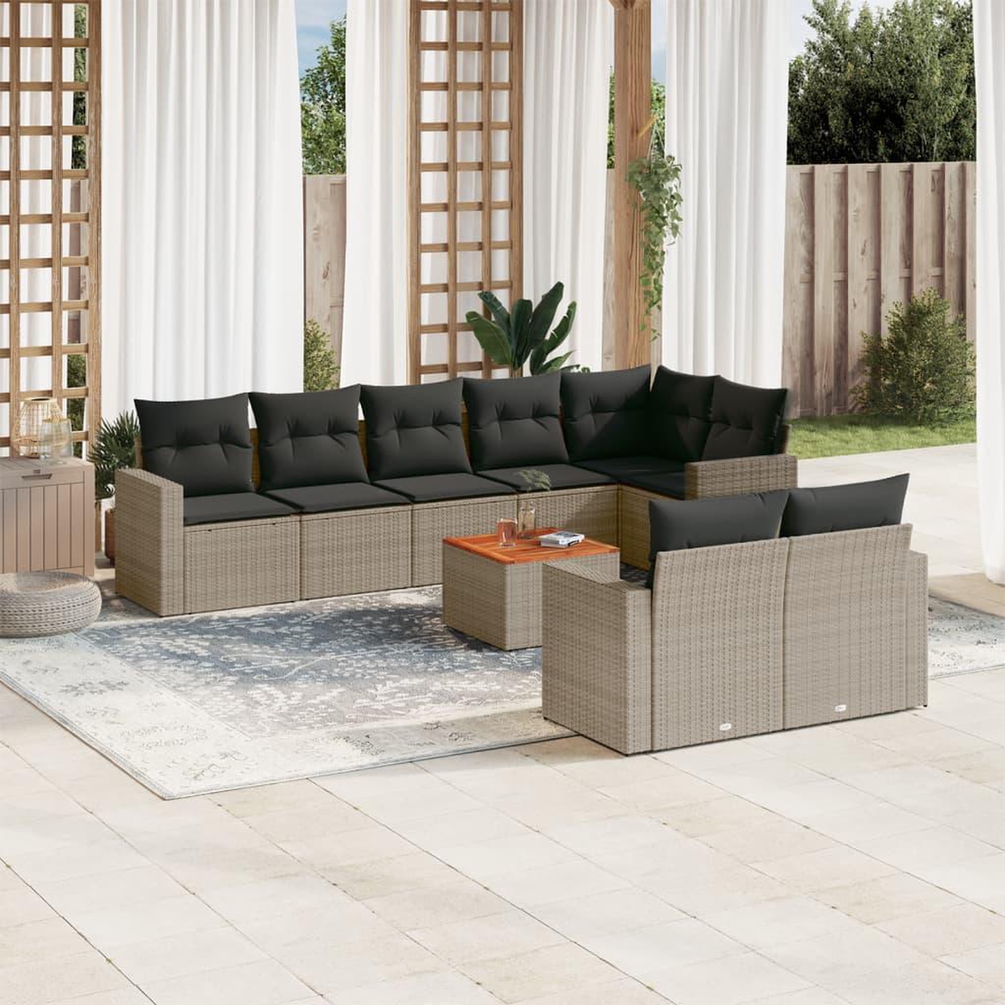 VIDAXL Salon de jardin 9 pcs avec coussins gris resine tressee