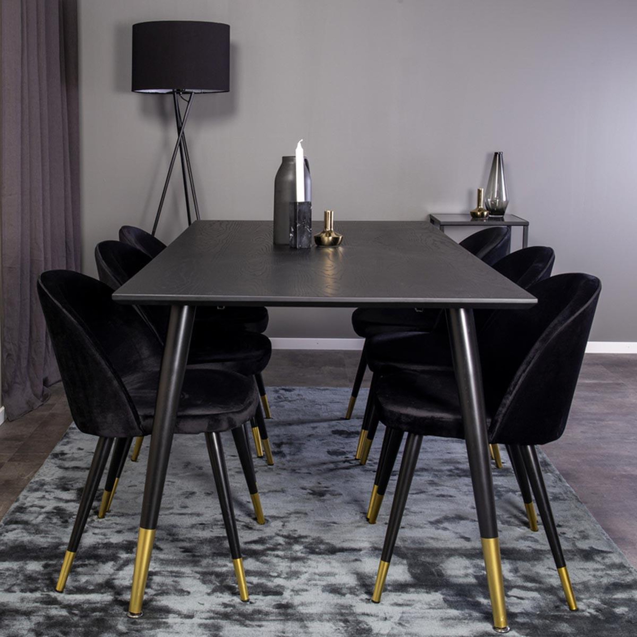 Voir la diapositive 4 : Paris Prix Ensemble table à manger & 6 chaises  dipp & velvet  180cm noir