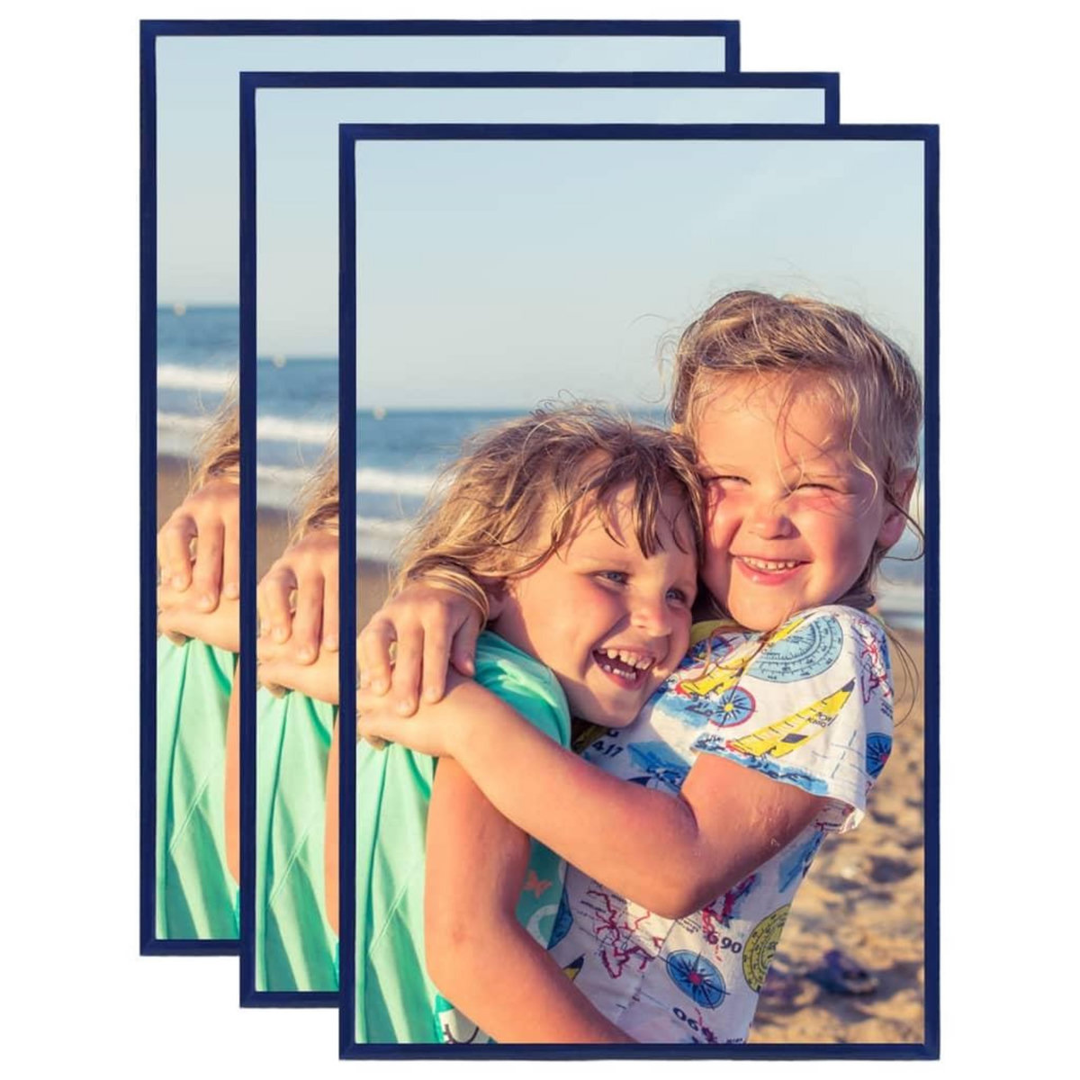 VIDAXL Collage de cadres photo 3 pcs de table Bleu 13x18 cm MDF