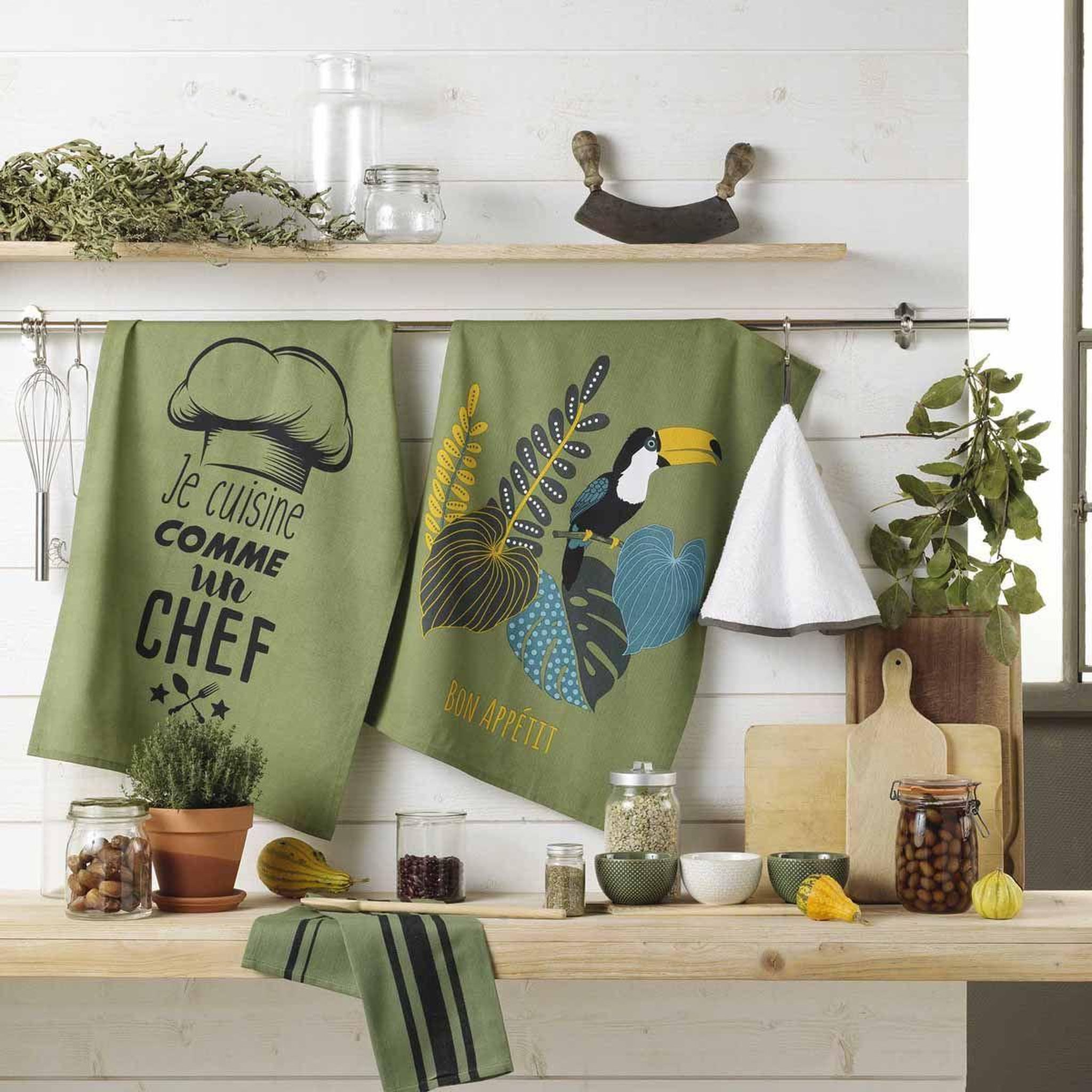 Voir la diapositive 3 : Douceur d'Intérieur Torchon de cuisine  brazilia  50x70cm vert