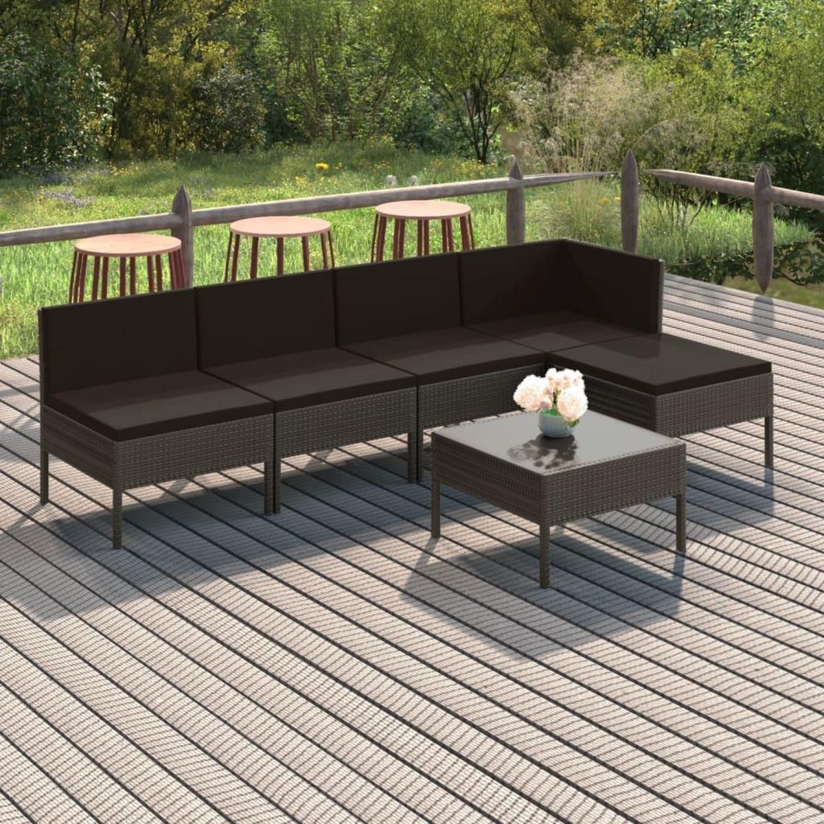 VIDAXL Salon de jardin 6 pcs avec coussins resine tressee gris