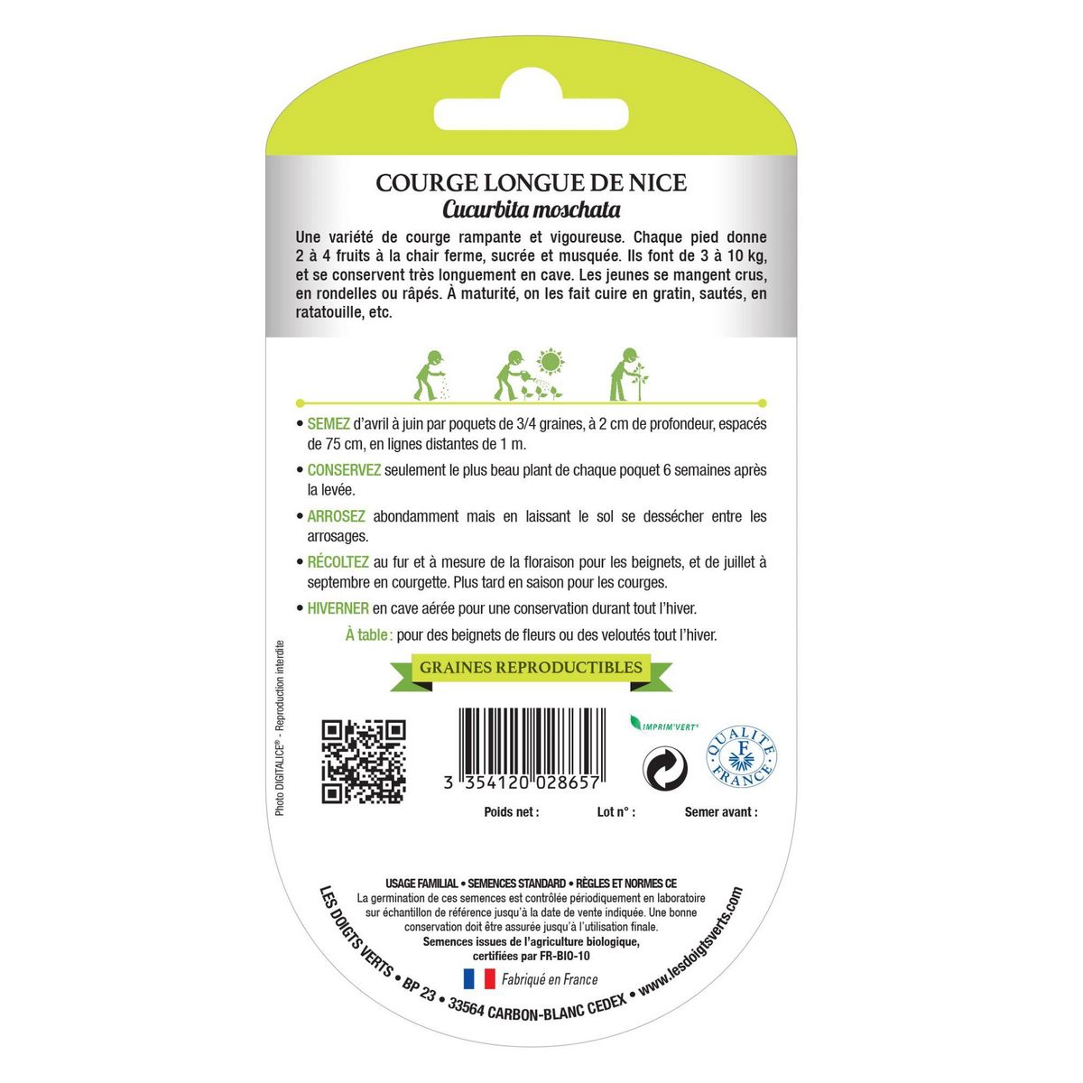 LES DOIGTS VERTS Graines courge longue de Nice BIO Les Doigts Verts