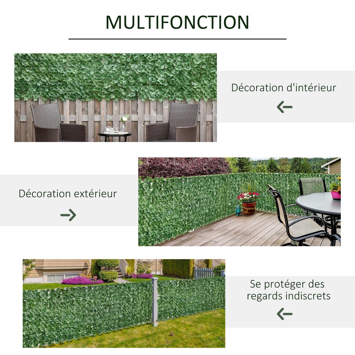 OUTSUNNY Haie artificielle brise-vue décoration rouleau 3L x 1H m feuillage réaliste anti-UV vert