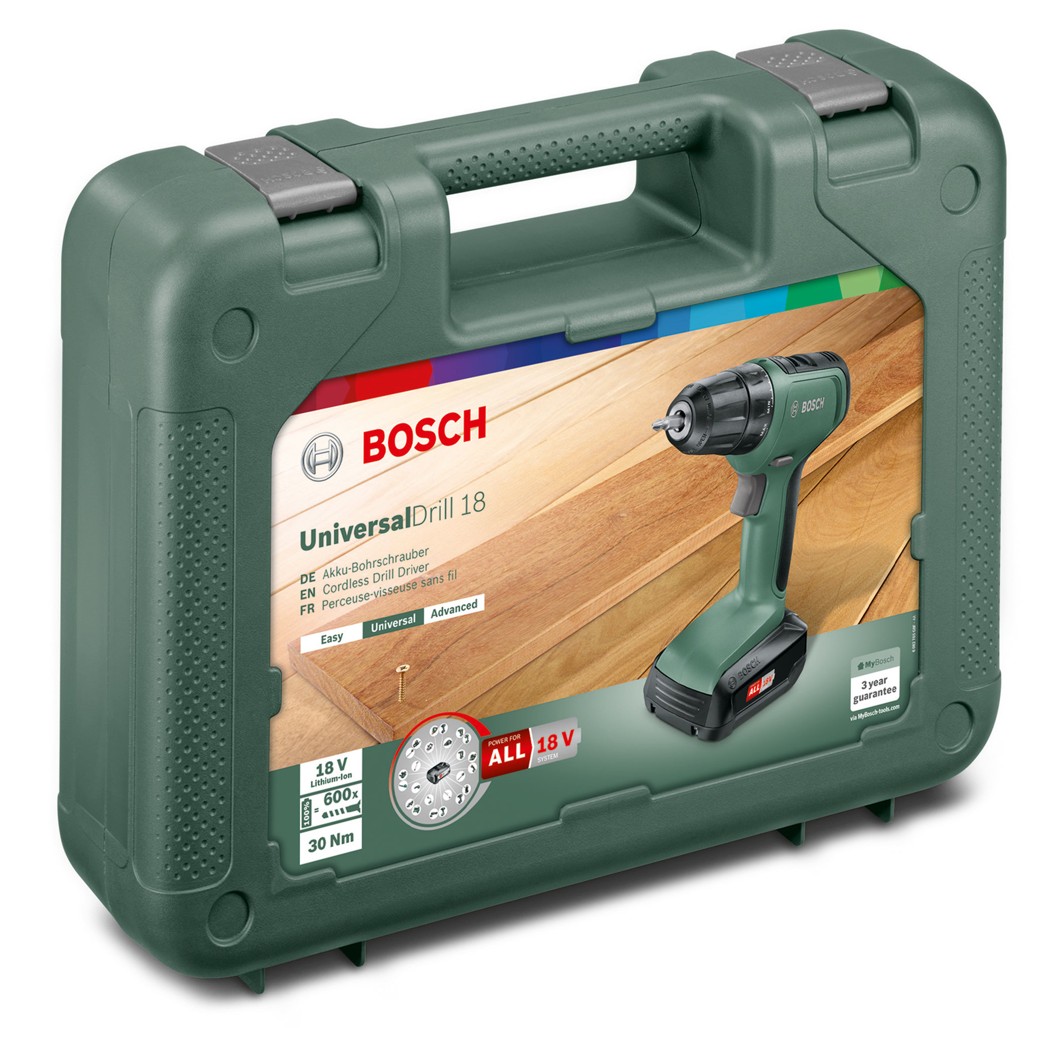 Voir la diapositive 2 : BOSCH Perceuse sans fil 18V UniversalDrill - 2 batteries 1.5 Ah