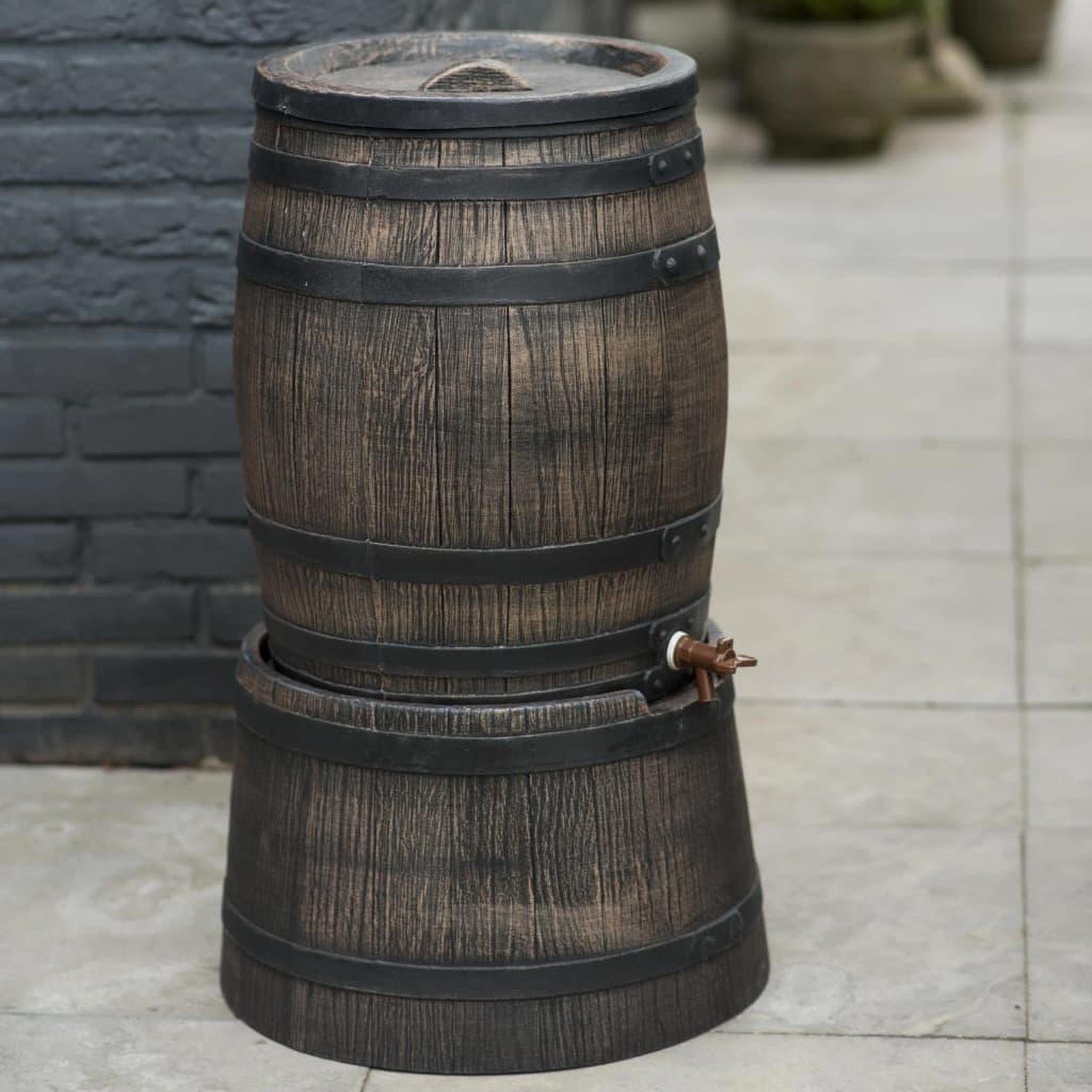 Voir la diapositive 3 : NATURE Nature Support de baril d'eau de pluie aspect de bois 45x28,5cm Marron