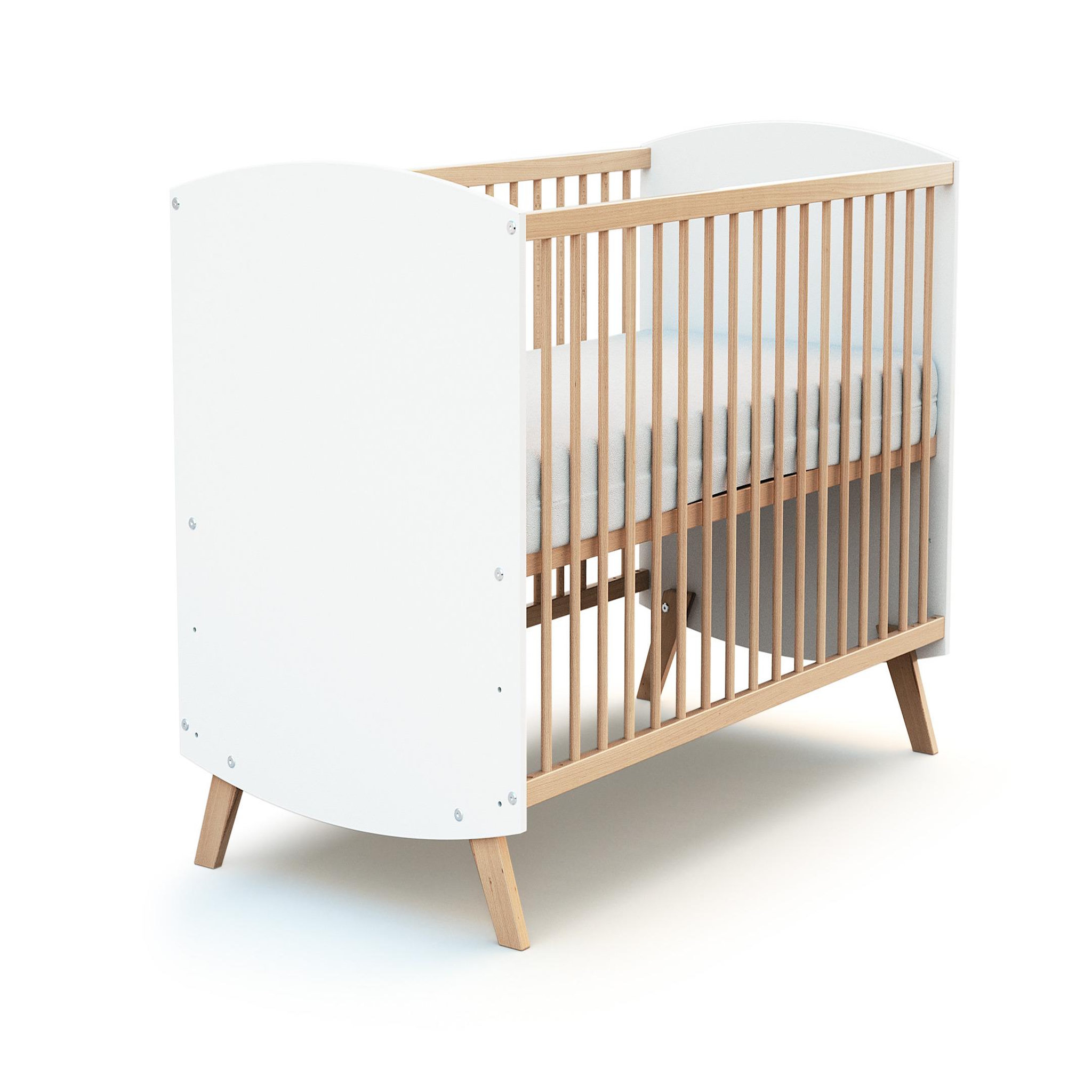 Voir la diapositive 3 : AT4 Lit bébé en bois 60 x 120 cm scandinave blanc et hêtre
