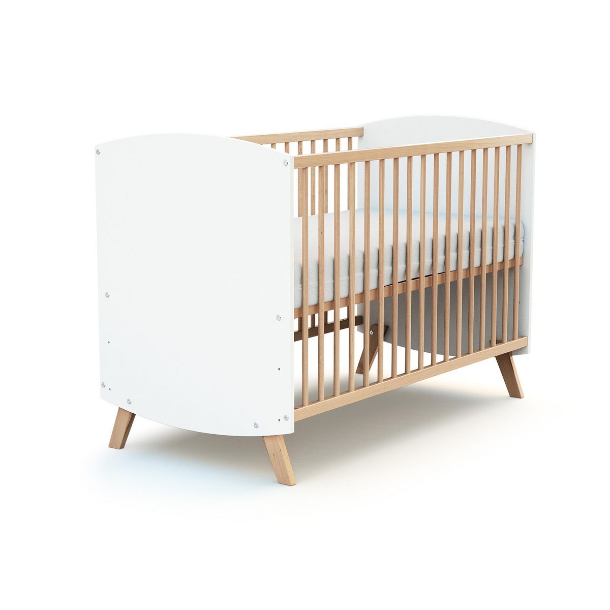 AT4 Lit bébé en bois 60 x 120 cm SCANDINAVE Blanc et Hêtre
