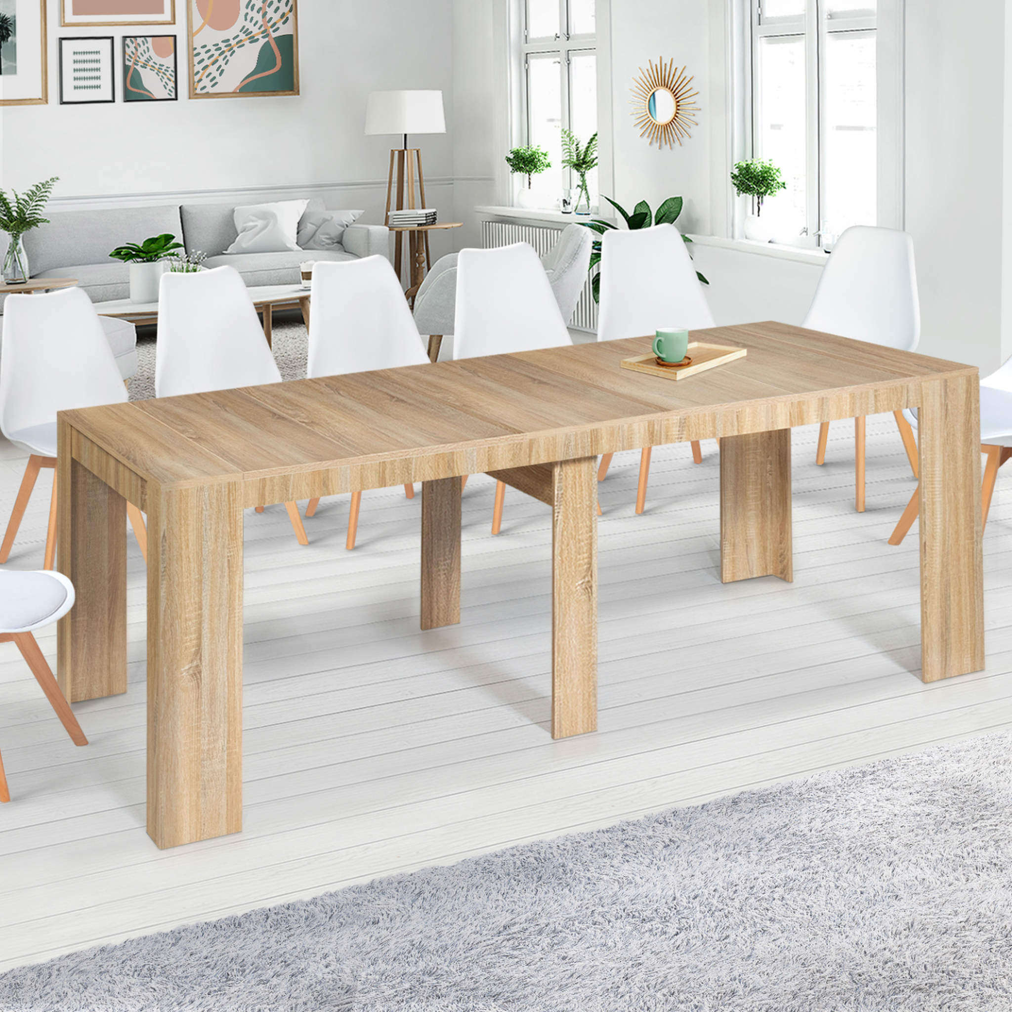 Voir la diapositive 2 : ID MARKET Table console extensible orlando 14 personnes 300 cm bois façon hêtre