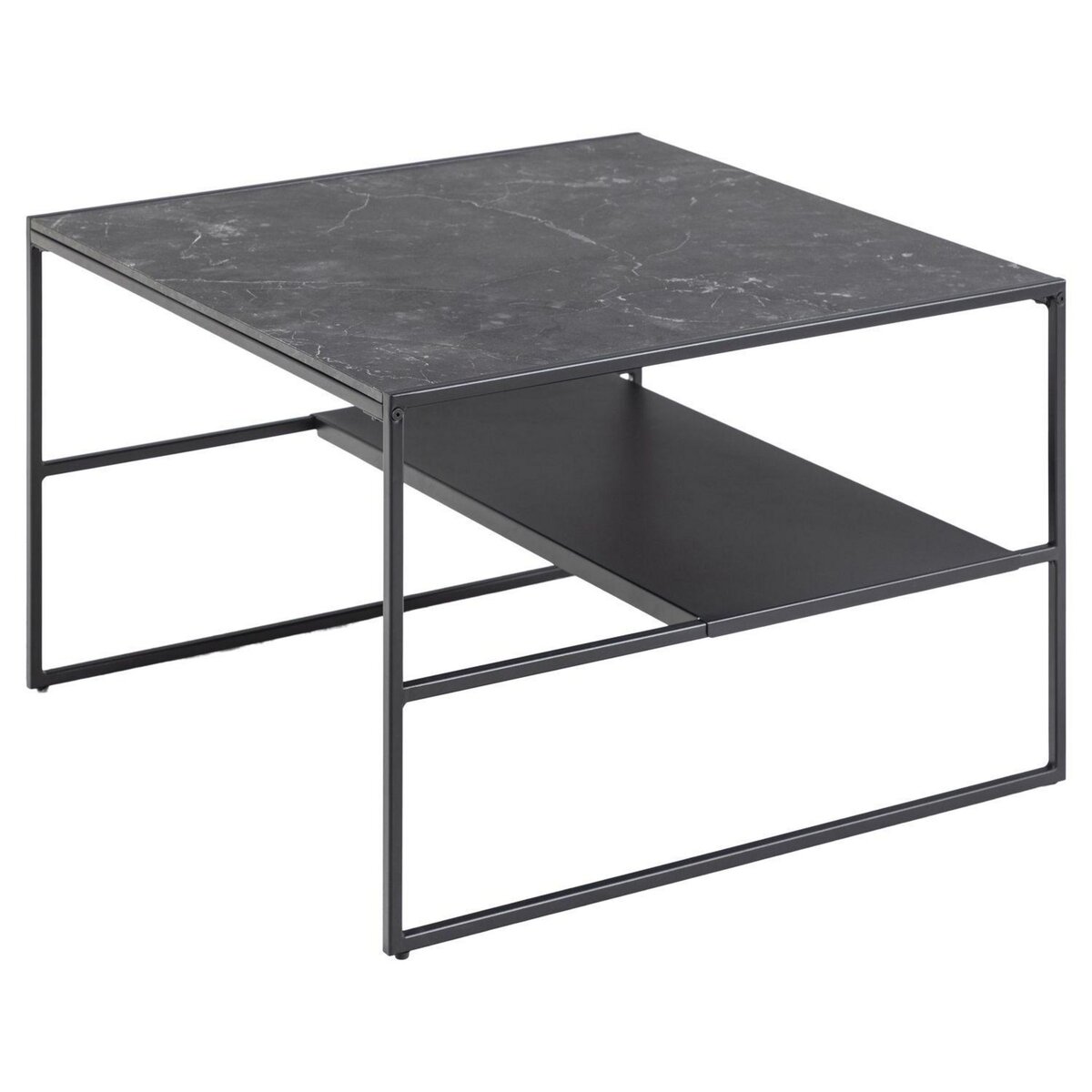 TOILINUX Table basse 2 niveaux en Mélamine et Métal - L.70 cm x H.45 cm - Noir