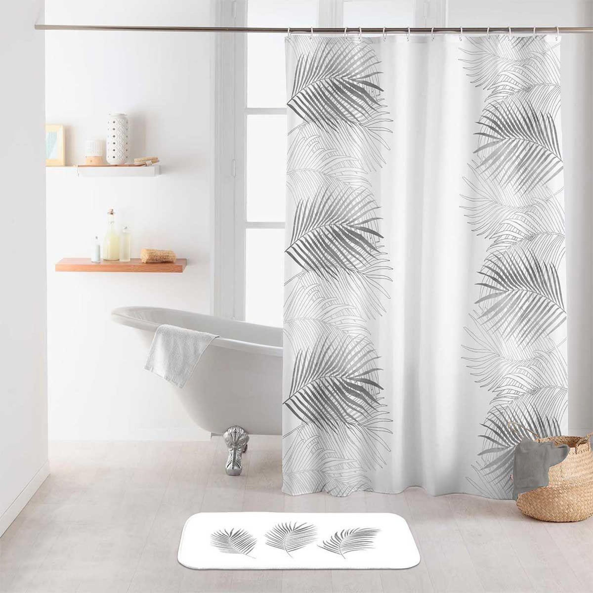 Paris Prix Rideau de Douche Imprimé  Orbella  180x200cm Blanc & Argent