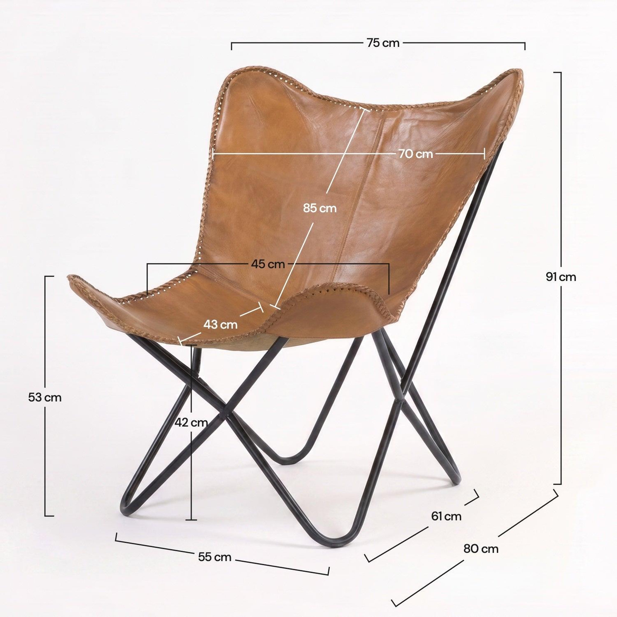 Voir la diapositive 4 : MAISON PAVANE Fauteuil papillon en cuir de buffle marron-Octave
